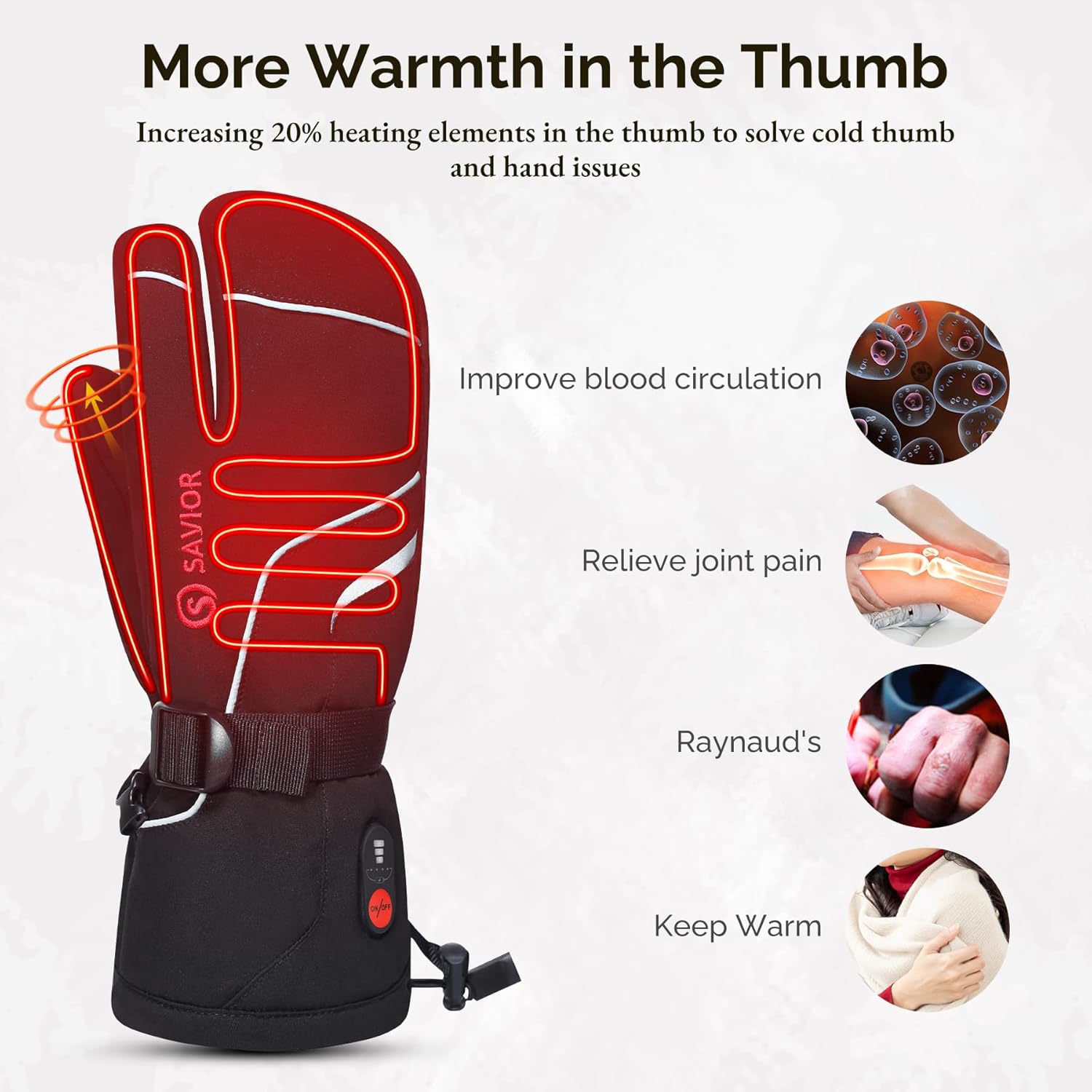 Heated Mittens Battery Gloves Men Women, SAVIOR HEAT Flexible Crab Finger Rechargeable Ski Mitten with 7.4V 2200mAh Battery for Winter Snow Skating Camping Hunting Hiking Motorcycle - Image 2