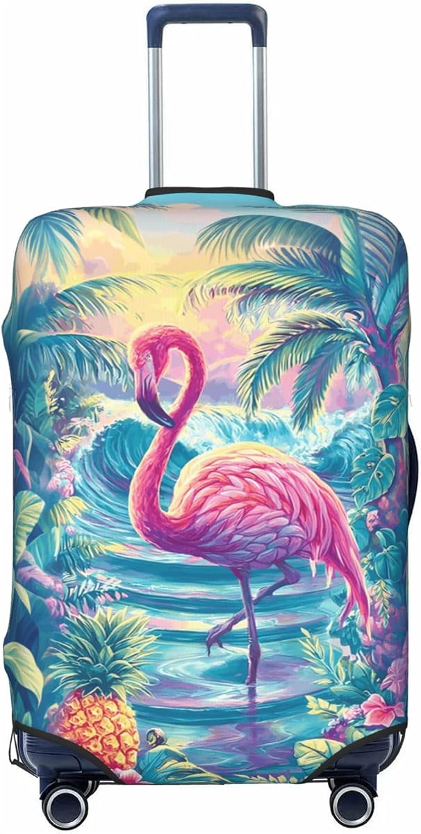 Funda de equipaje de viaje con diseño de flamenco tropical, protector de maleta de poliéster, fundas de equipaje lavables para 22-24 pulgadas