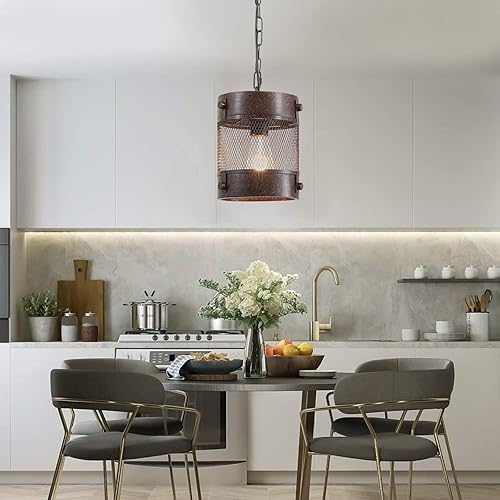 Miniatura 3 de Lámpara colgante de granja, lámpara colgante de jaula redonda de 1 luz, lámpara de araña de metal ajustable para isla de cocina, jaula industrial