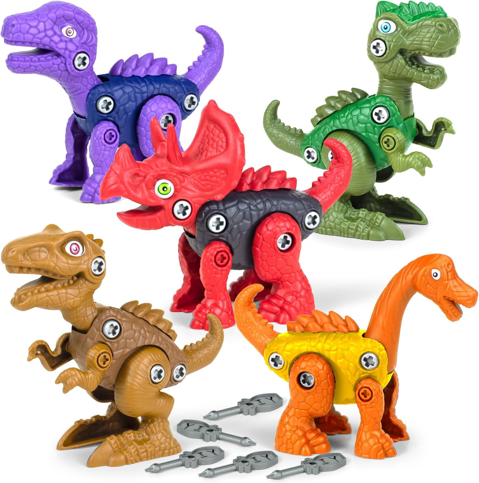 Take Apart Dinosaur Toys for 3 4 5 6 7 8 9 Year Old Boys Birthday Gifts, 5 Pack Dinosaurs Toys with Building Construction Kit for Toddlers Boys Girls Educational STEM Gifts, Great for Montessori Toy