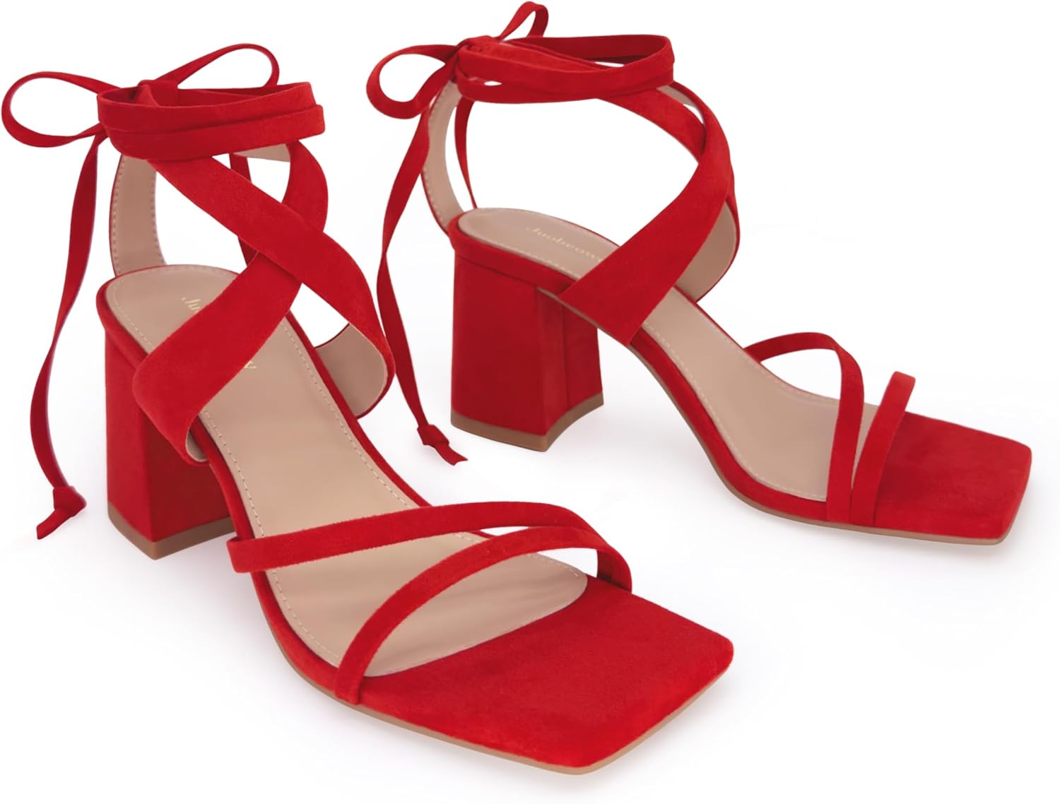 Women's Strappy Heels Lace Up Sandals Square Toe Block Heel Wedding Party Dress Shoes - Image 6