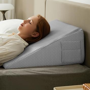 Wedge Pillow, 12 inch Bed Wedge Pillow for Headboard, Pillow Wedge for Acid Reflux Relief, Sleeping, After Surgery, Snoring, Gerd, Triangle Pillow Wedge - Cooling Memory Foam Top, Light Grey