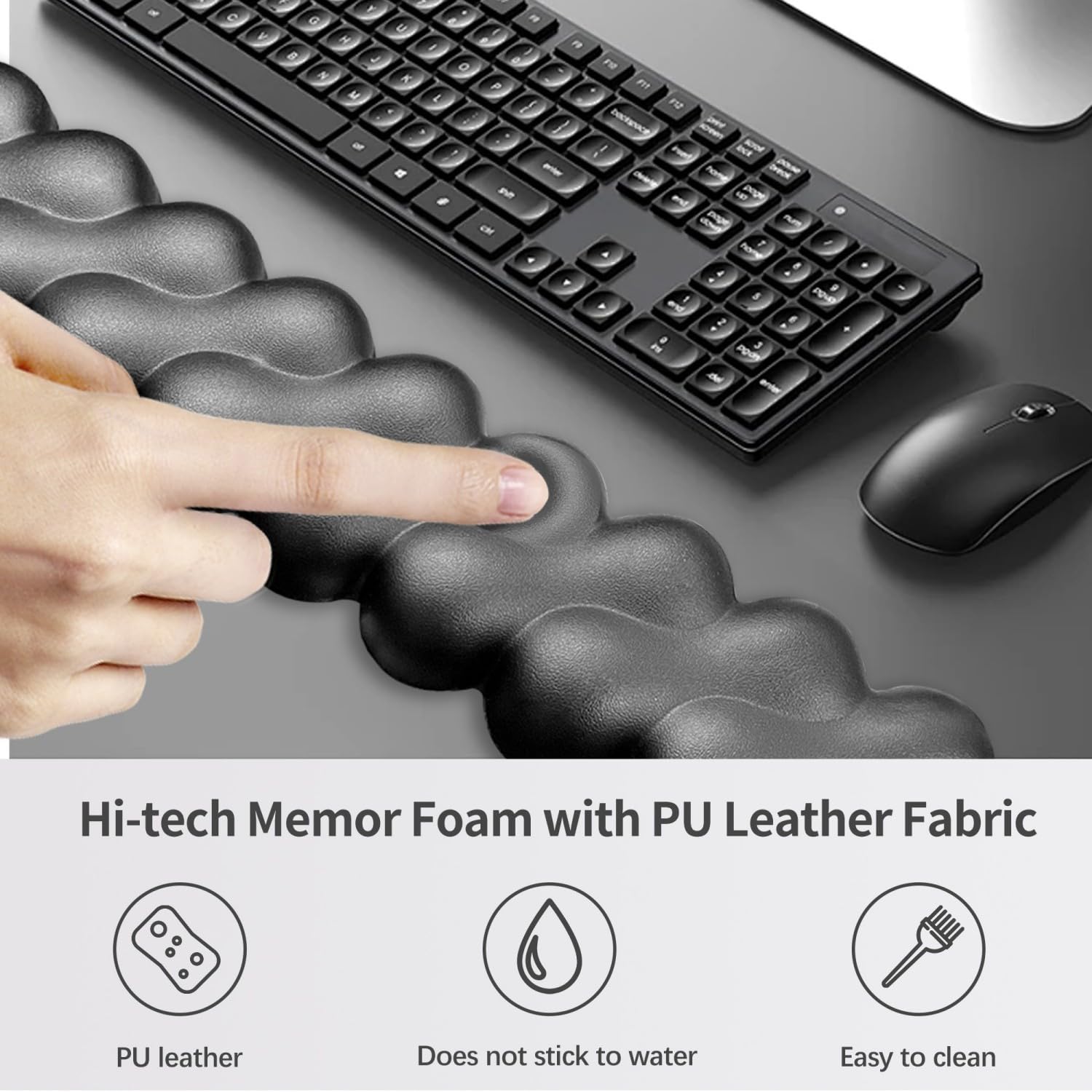 Wrist Rest for Keyboard and Mouse, Upgrade Enlarge Mouse Pad Wrist Rest, Ergonomic Memory Foam, Non-Slip Base for Computer Gaming & Office Work, 2 Piece Set, Clouds Black (17.71x3.15+6.29x3.15 inch)