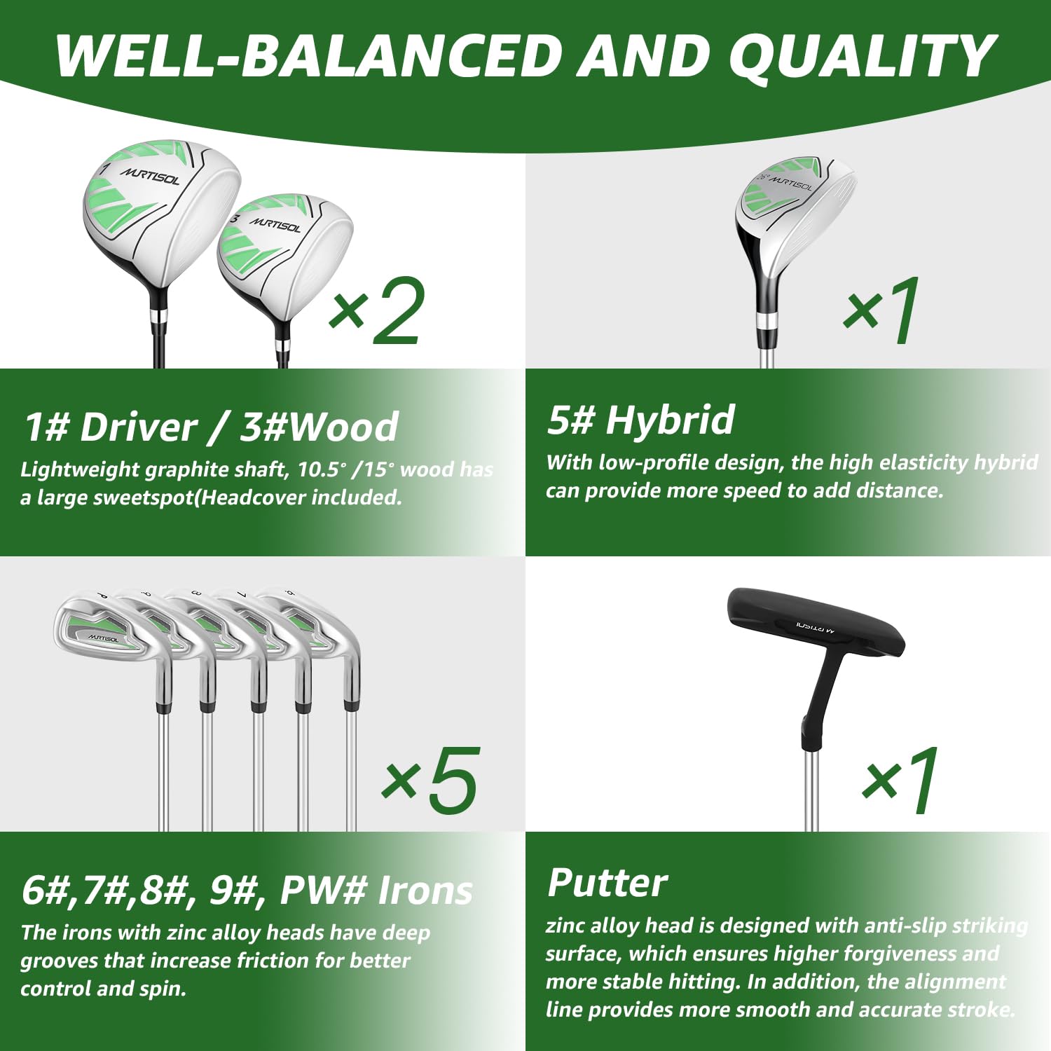 XDriveMax Juego Completo de 10 Palos de Golf para Mujer para Mano Derecha para Mujer, Incluye Bolsa de Carrito con Capucha para Lluvia, 1#Driver 3# Wood #5 híbrido, con 3 Fundas para la Cabeza, 6# 7