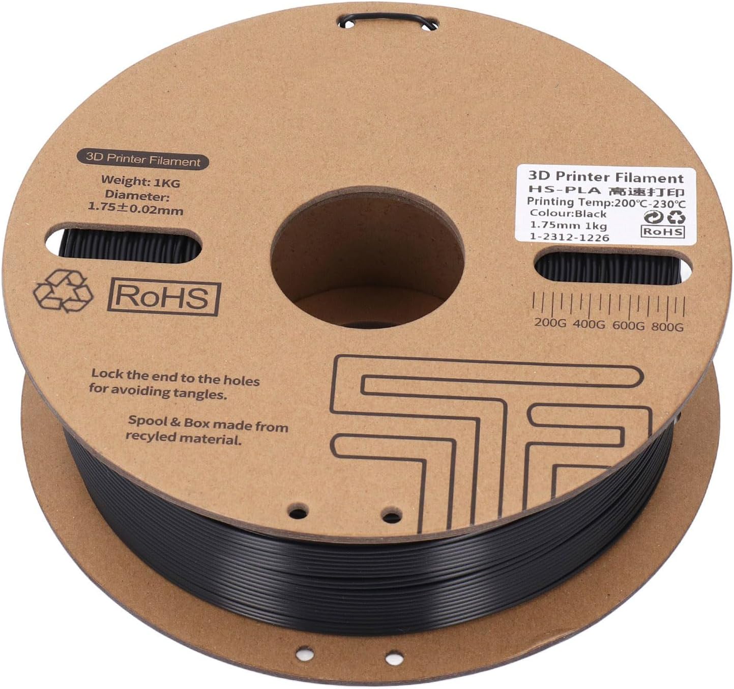 Focket PLA Filament 1.75mm, 1KG Black PLA 3D Printer Filament 600mms High Speed Printing, 3D Printing with ±0.03mm Accuracy Rapid Cooling for Ender 3 Pro V2 S1 Neo CR6 CR10