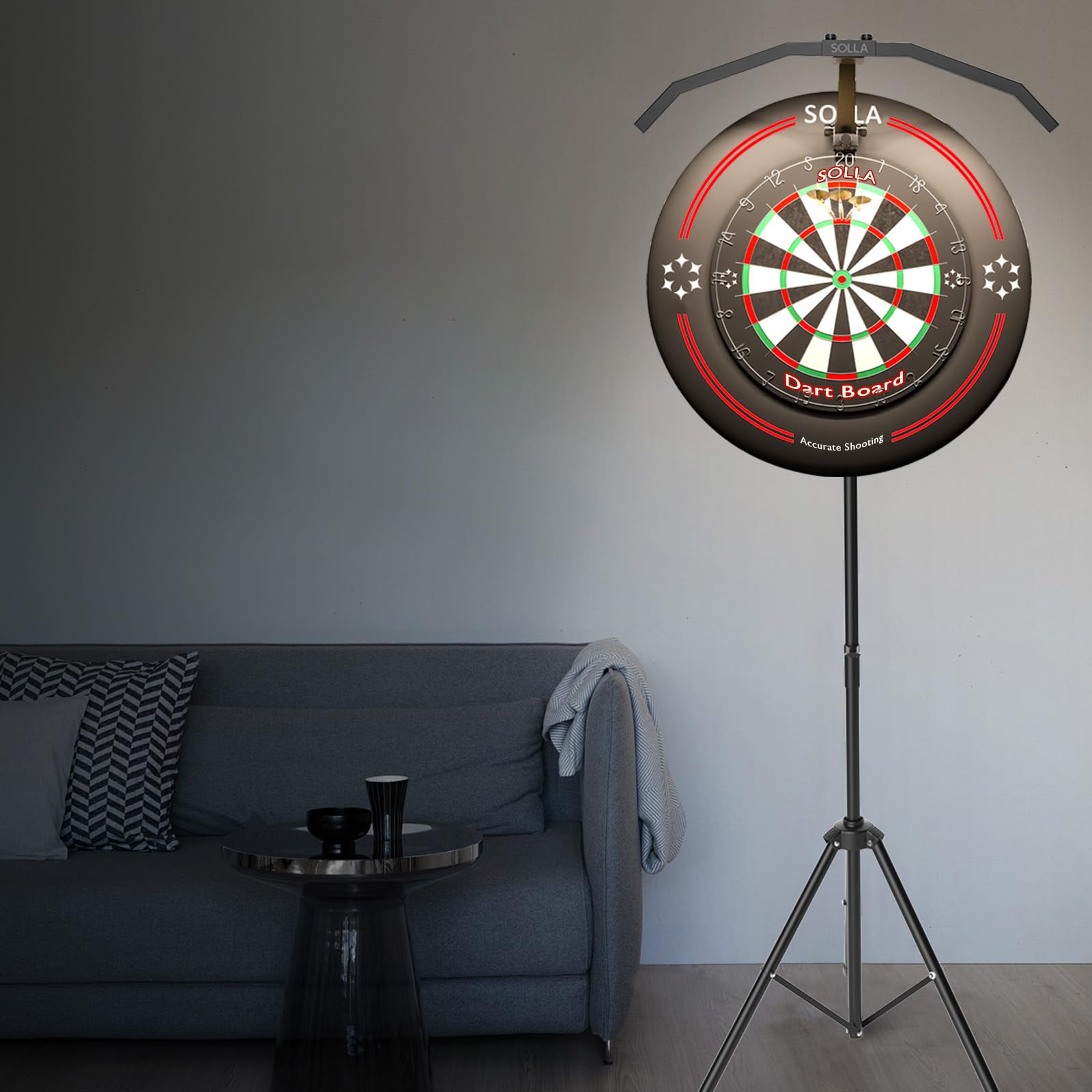 SOLLA Luce per bersaglio pieghevole a LED, TOR135, sistema di illuminazione portatile per tutte le freccette, angolo di irradiazione regolabile e luminosità, accessori professionali per freccette