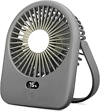 Portable Desk Fan with LED Light, Rechargeable 2000mAh Battery Operated Personal Fan, 180° Tilt Adjustable Small Silent Table Travel Fan, 5 Speeds Desktop Fan for Bedroom, Outdoor (Grey)