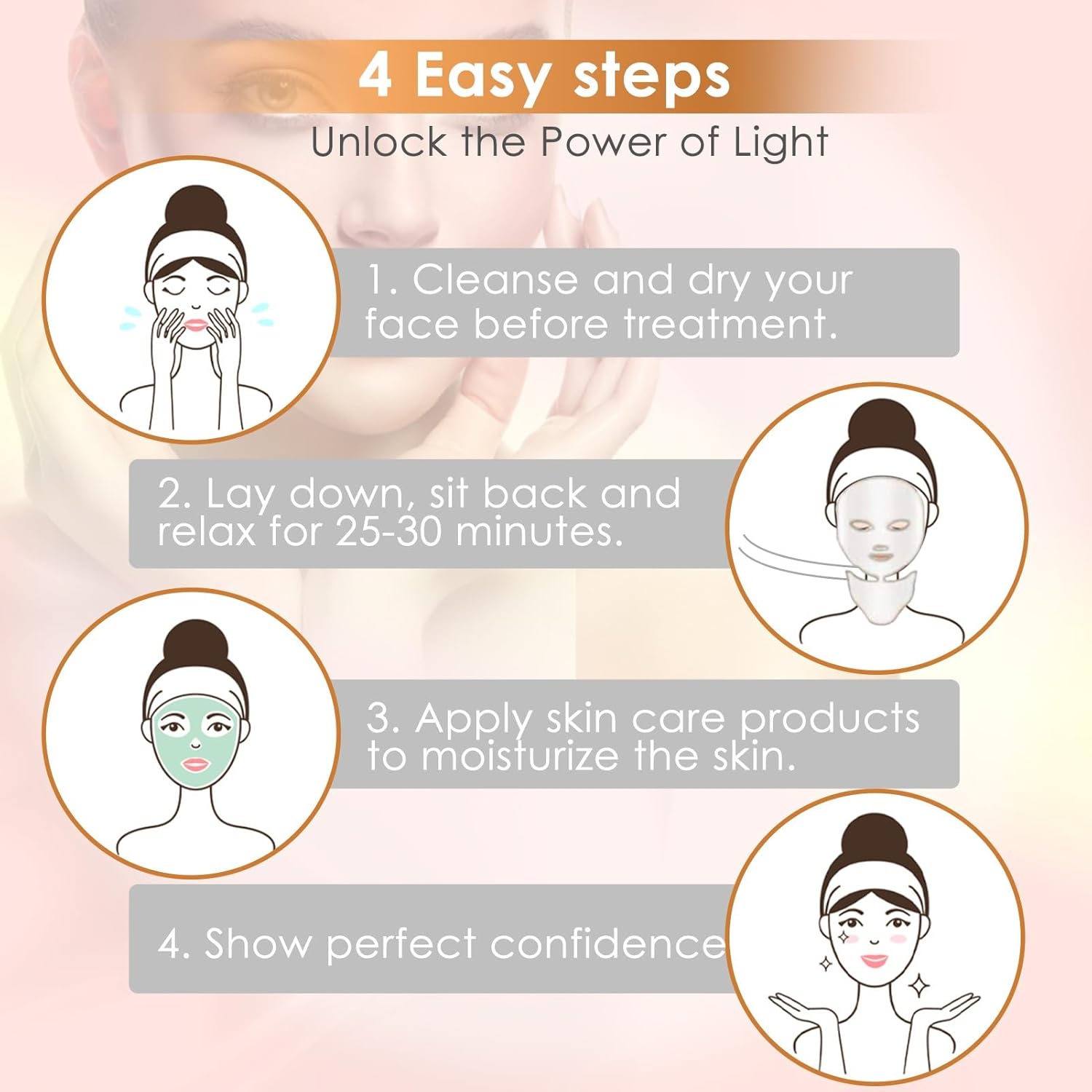 Photon Skin Rejuvenation Face & Neck Mask | LED Photon Red Blue Green Therapy 7 Color Light Treatment Anti Aging Spot Removal Wrinkles Whitening Facial Skin Care Mask, White image 3