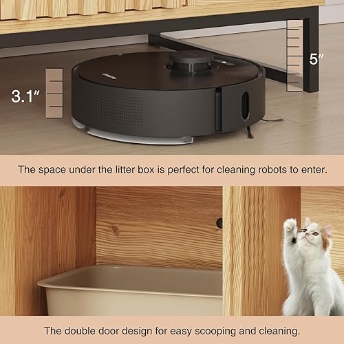 Vista 6 de Litter Box Enclosure, Modern Cat Litter Box Enclosure Furniture Hidden Litter Box with Scratch Pad, Cat Washroom House End Table, Entryway Bench for