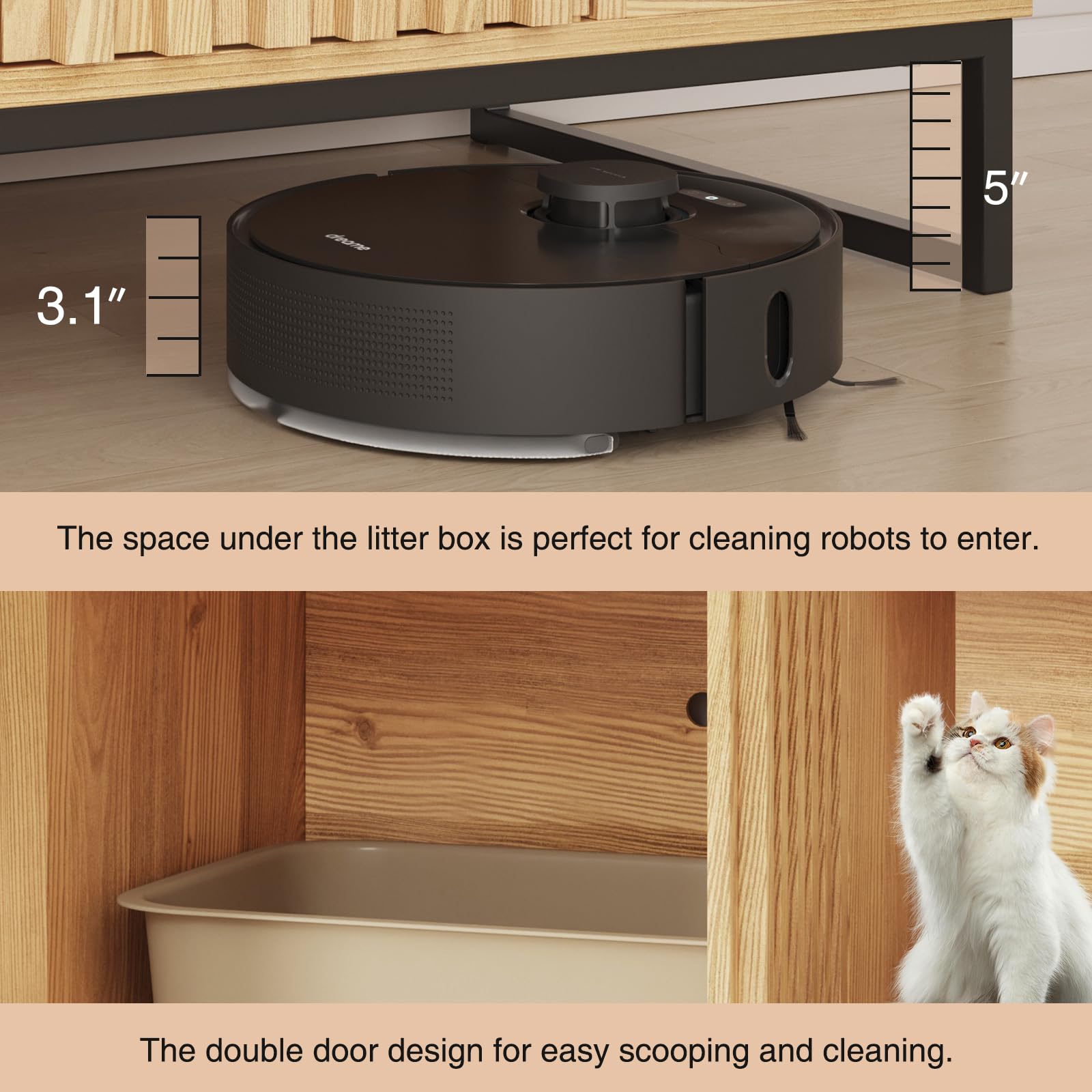 Vabches Litter Box Enclosure, Modern Fluted Cat Hidden Litter Box Furniture with Scratch Pad, Cat Washroom House End Table for Living Room, Natural - image 7