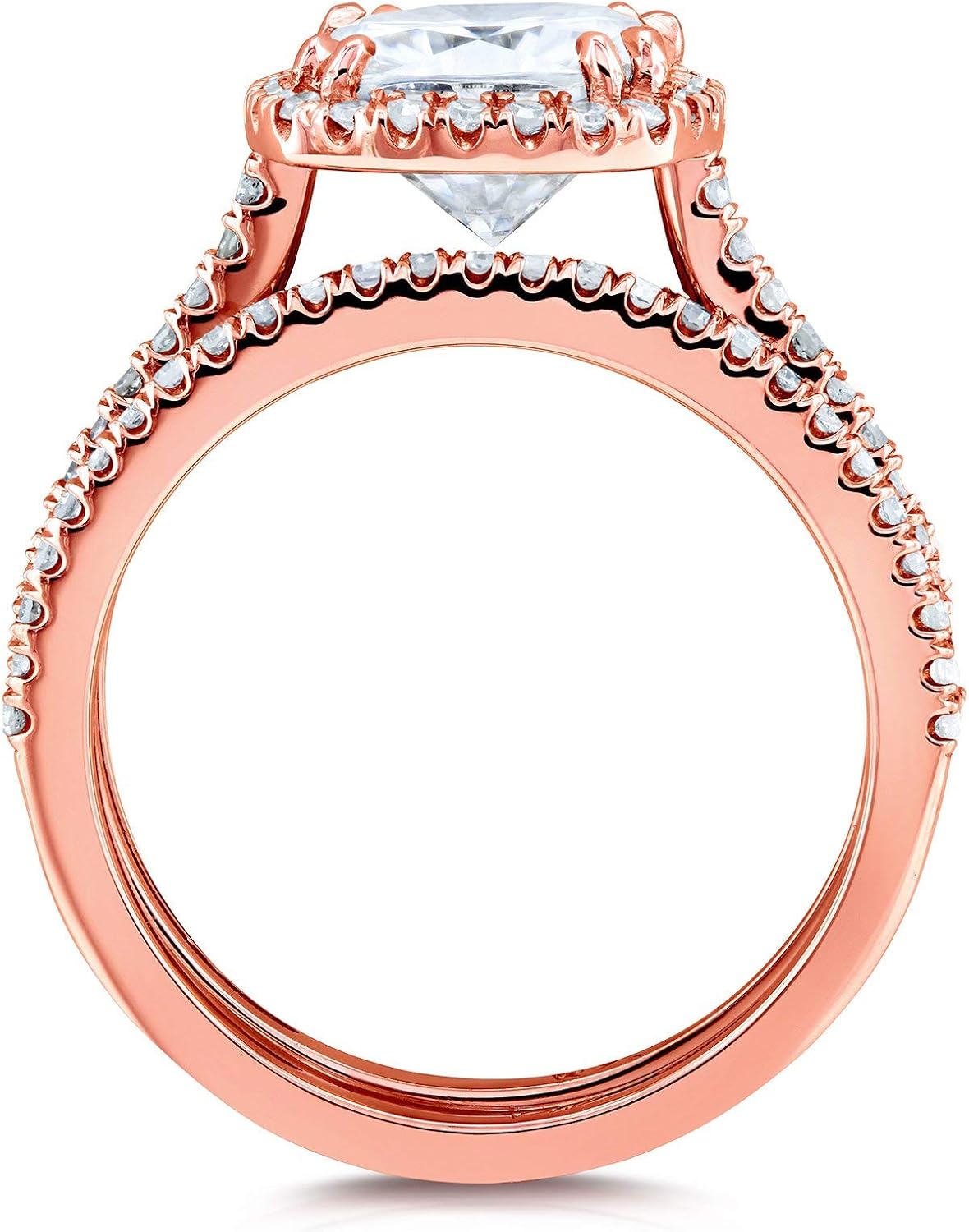 Kobelli Cushion Brilliant Moissanite Halo Bridal Wedding Rings Set 2 3/8 CTW 14k Rose Gold