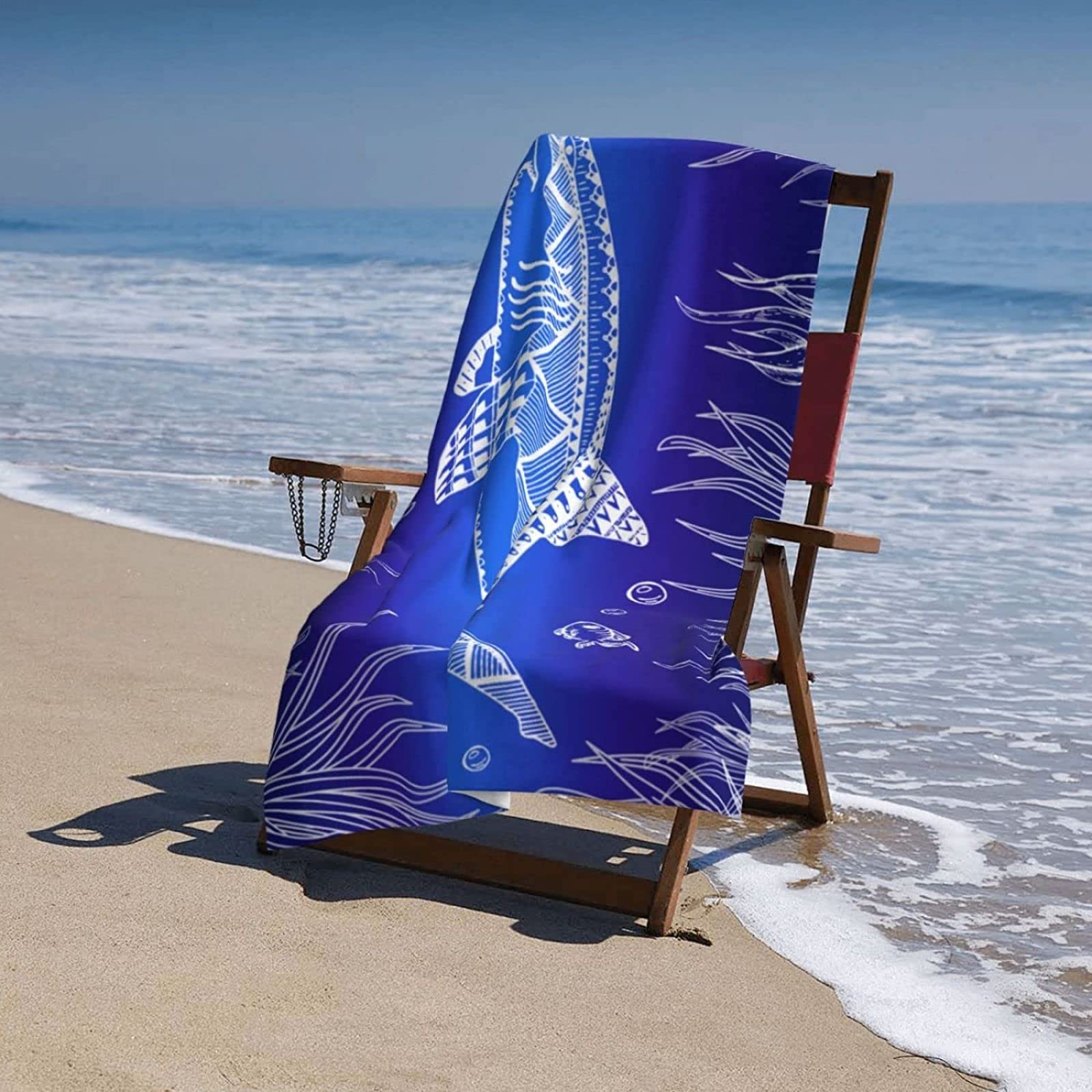 Mikrofaser Strandtuch Hai Groß 200x200 cm, 3D Badetuch Blau Weiches Leicht Handtuch Schnelltrocknend Sandfreies Strandhandtuch für Erwachsene Kinder Küche, Haushalt & Wohnen