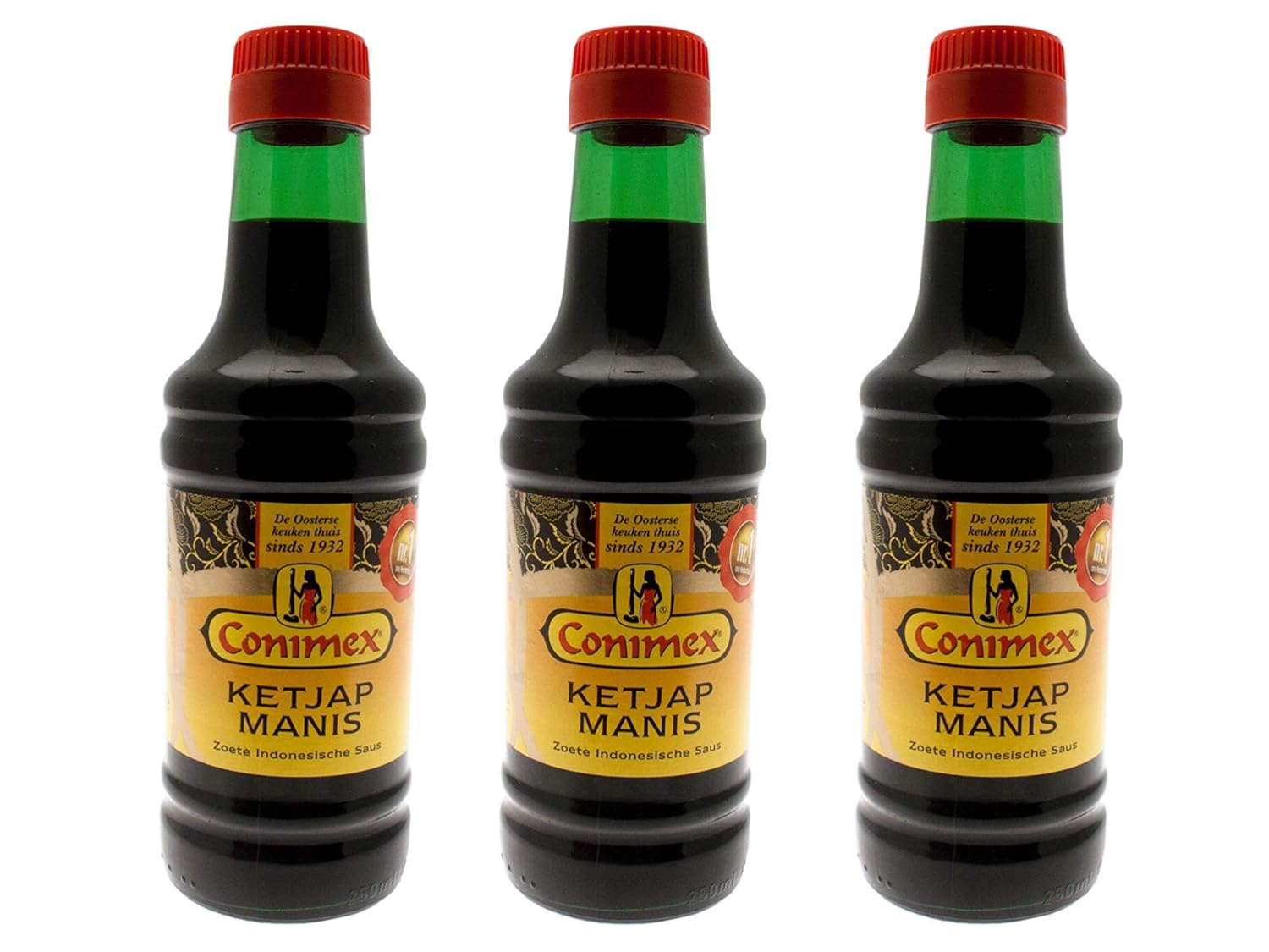 Conimex Ketjap Manis Indonesian Zoete / Sweet Soy Sauce, 3 pack, 8oz/250ml per bottle