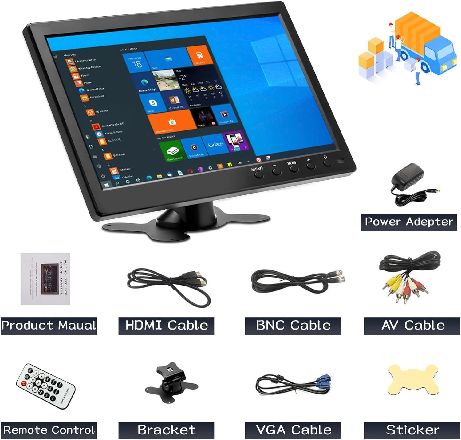 CAMECHO 10.1 Pollici HD CCTV Monitor, LCD a Colori 1024x600 VGA HDMI BNC AVI Ingresso PC DVR Monitor di Backup dell'automobile E schermo di sicurezza domestica