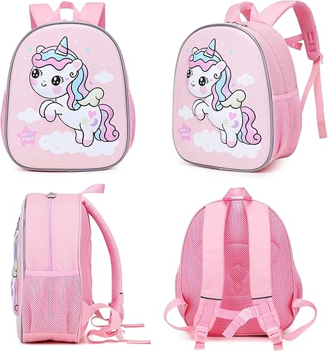 Miniatura 6 de Mochila para niñas y niños, bonita mochila escolar de dibujos animados 3D para bebés y niñas de 2 a 5 años, Unicorn