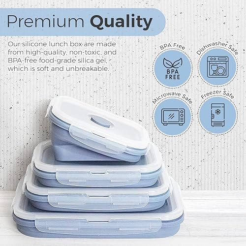 Miniatura 2 de ACED - Juego de 4 contenedores plegables de almacenamiento de alimentos sin BPA con tapas, cuencos plegables para preparación de comidas, viajes,