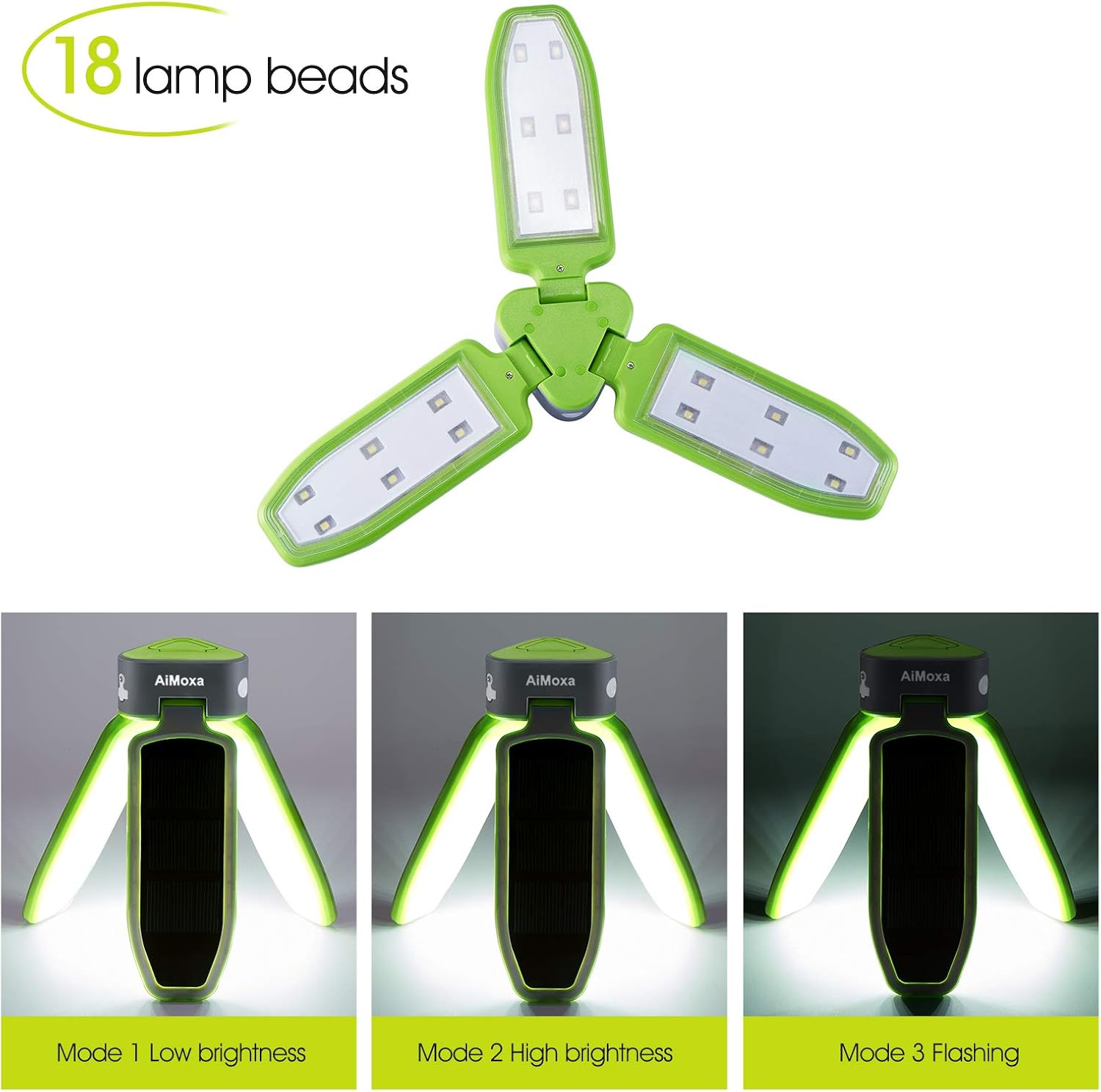 AiMoxa Collapsible Clover Style 18 LED Solar Camping Lanterns/Lights/Flashlights, Rechargeable Solar Lantern for Power outages, Backpacking, Emergency, Hurricane, Fishing, Tent