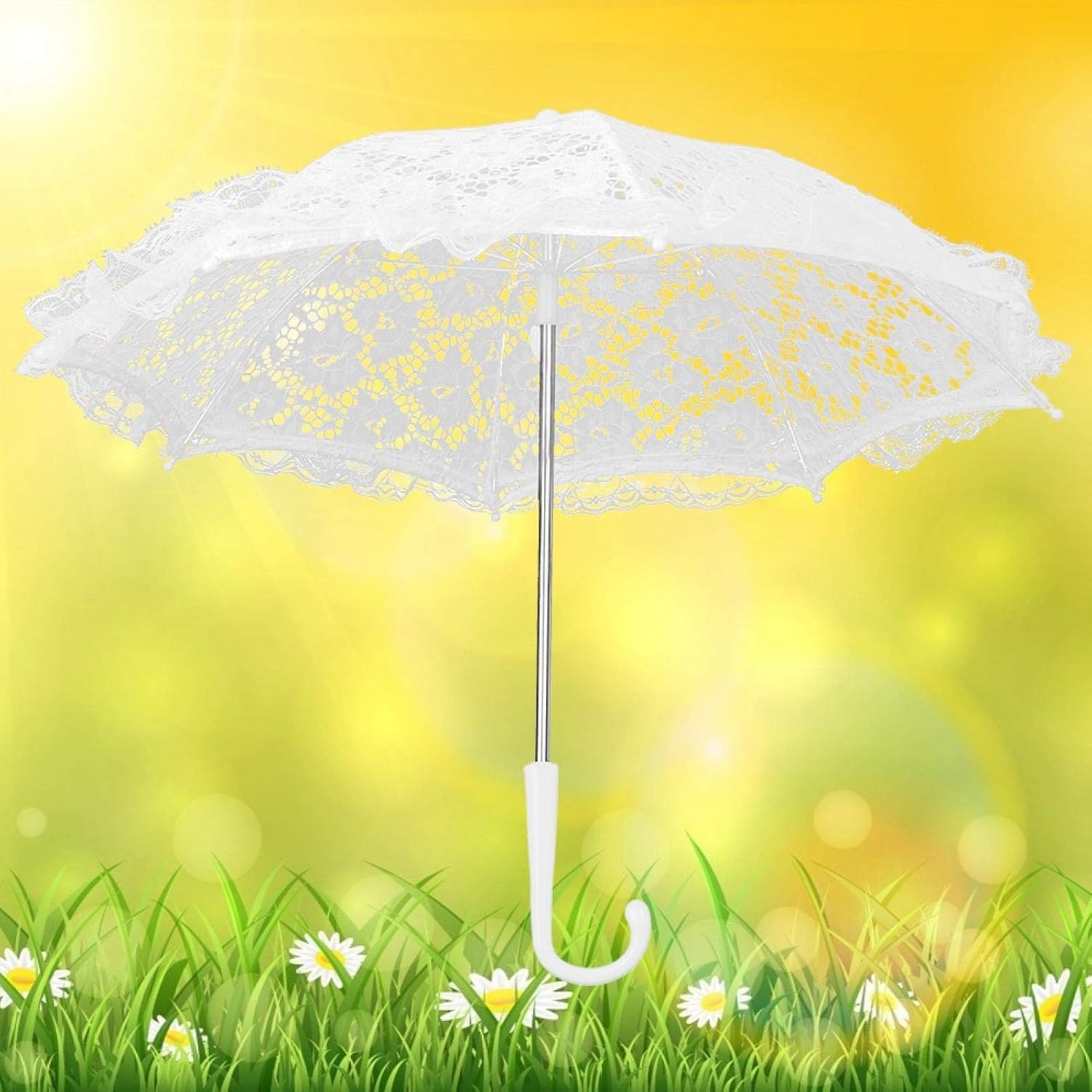 Estink Lace Umbrella - Flowers Lace Embroidery Vintage Wedding Bridal Umbrella for Wedding Parties, Dancing, Photography & Decoration (White)