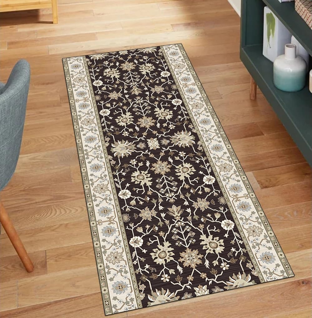 Tapis de couloir antidérapant marron 60x400 cm décoration vintage durable
