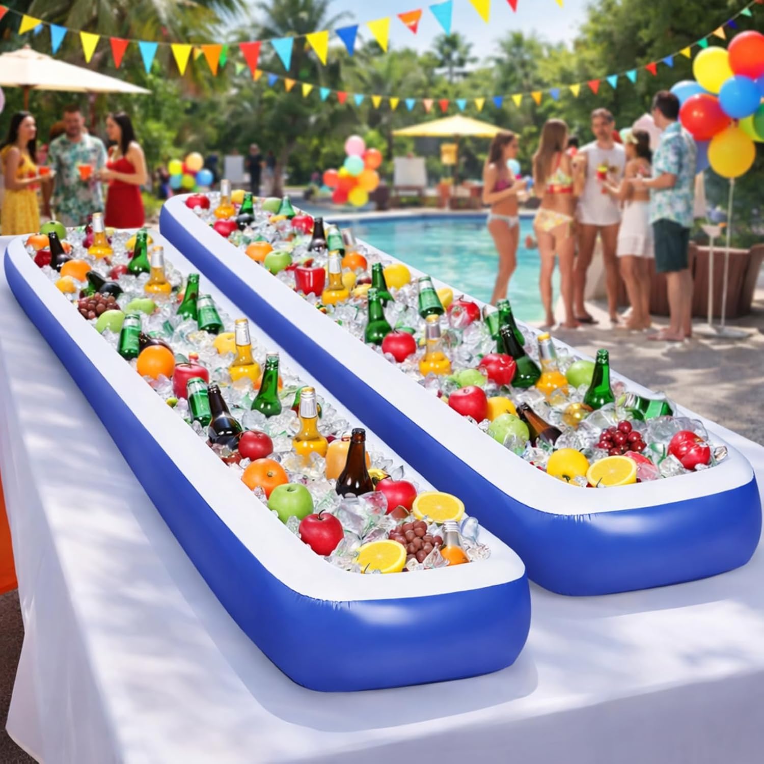 2 Pcs Inflatable Sailing Boat Raceway, 10ft Portable Water Racing Lane Track for Kids, Indoor Outdoor Water Activity Toy, Inflatable Drink Cooler for Parties