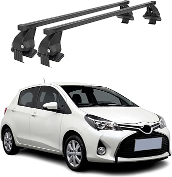 OMAC Roof Rack Cross Bars for Toyota Yaris 2007-2012 Hatchback Lockable 110Lbs Steel Black 2Pcs fits Cargo Carriers Kayak Canoe Bike Snowboard