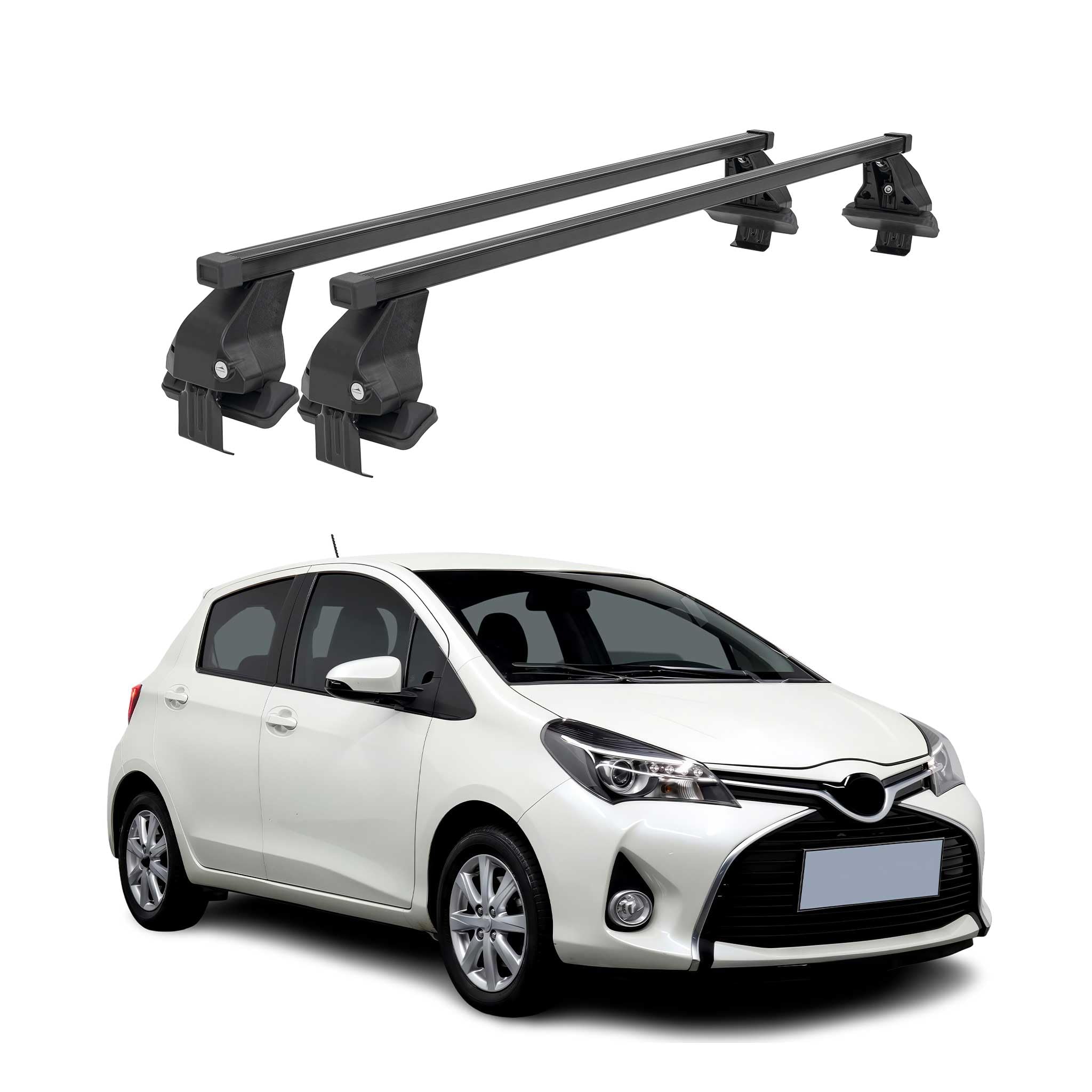 Menabo - Barre portatutto per Toyota Yaris 2011-2020 - Galleria da tetto, portabagagli portabici da tetto, parte da tetto in acciaio 2X, capacità di carico 50 kg