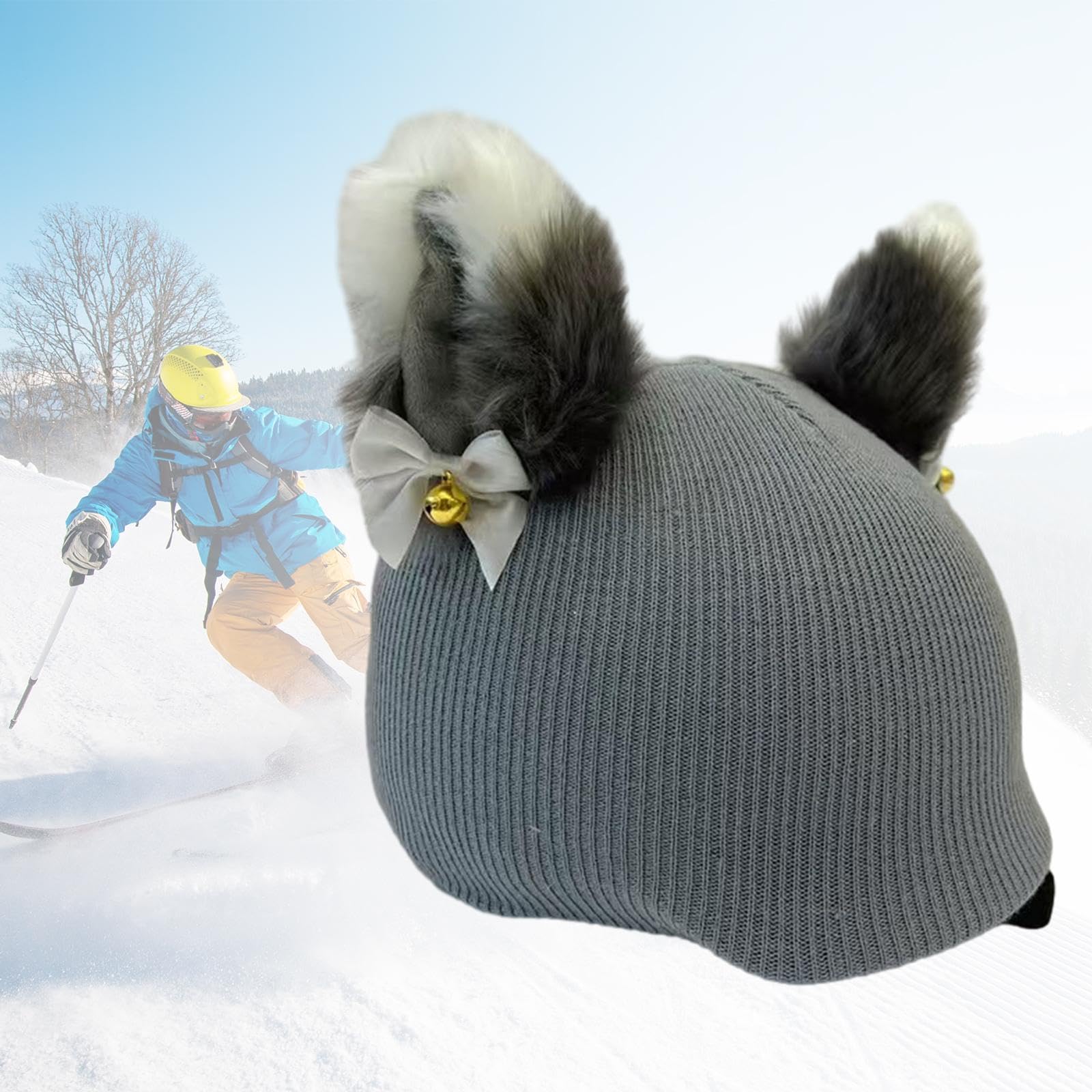 Pokrowiec na kask narciarski śnieg ochraniacz kreatywny sporty zimowe kask narciarski dekoracja szary kotek, szary kot, 55-62 cm