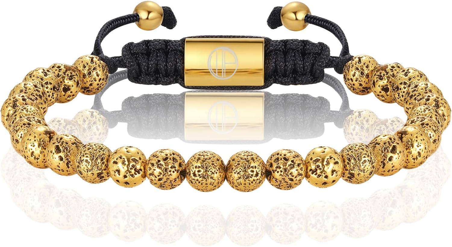 Gold Bracelets for Men 18K Gold Plated Stainless Steel Handcrafted Adjustable Mens Gold Bracelet Chain Link Lava Rock Black Onyx Red Tiger Eye Beads Bracelet Jewelry Gifts Golden Yellow