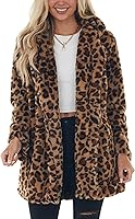 Omoone Women's Leopard Print Faux Fur Jacket - Loose Fit Autumn Winter Coat with Pockets, Soft & Stylish