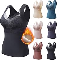 Vista 2 de Ropa interior térmica con forro polar para mujer, cuello en V, encaje, camiseta de compresión, chaleco cálido para invierno, capa base