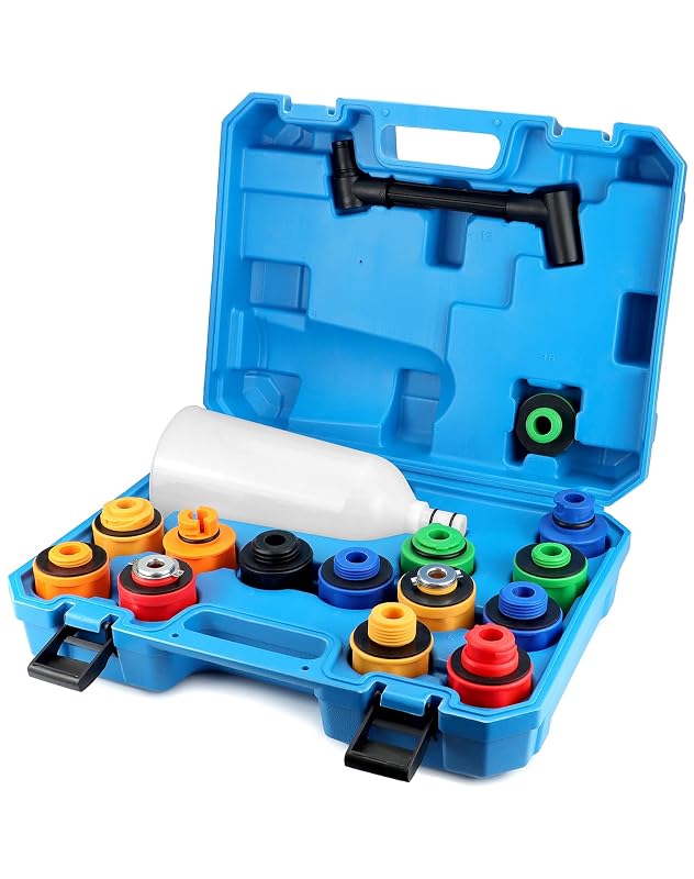 Kit de Funil para Troca de Óleo do Motor QWORK com 14 Adaptadores Codificados por Cor, 2 Extensões e Estojo WD15388