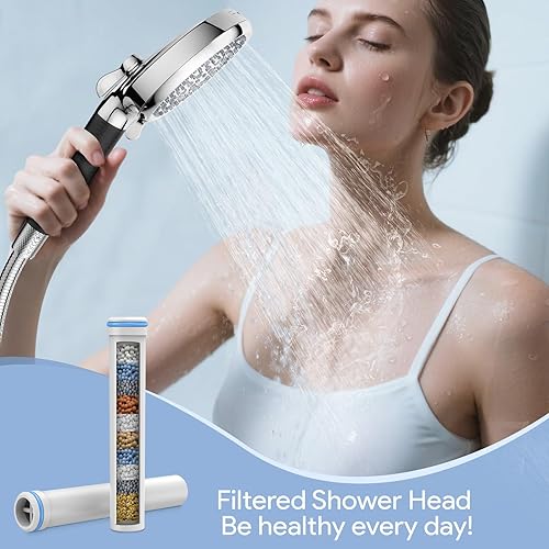 Miniatura 7 de Paquete de 2 filtros de repuesto para cabezal de ducha con mano, elimina el cloro y reduce la picazón en la piel seca, solo funciona con cabezal de