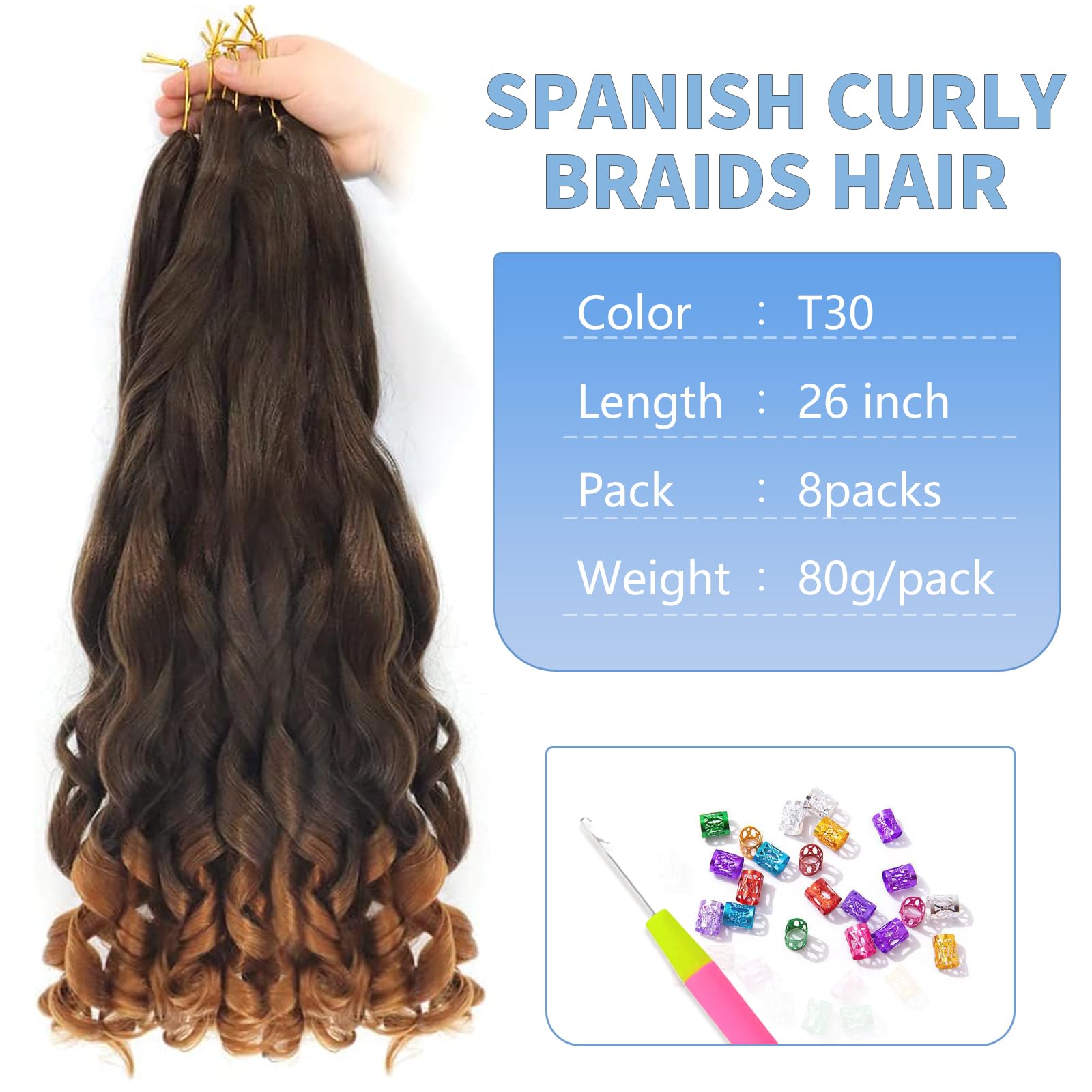 Alaleibaby 26 inch French Curly Braiding Hair 8 Pack Loose Wavy Spiral Curl Braids Crochet Hair Deep Wave Synthetic Extensions Pre Stretched Bouncy Braiding Hair - Image 2