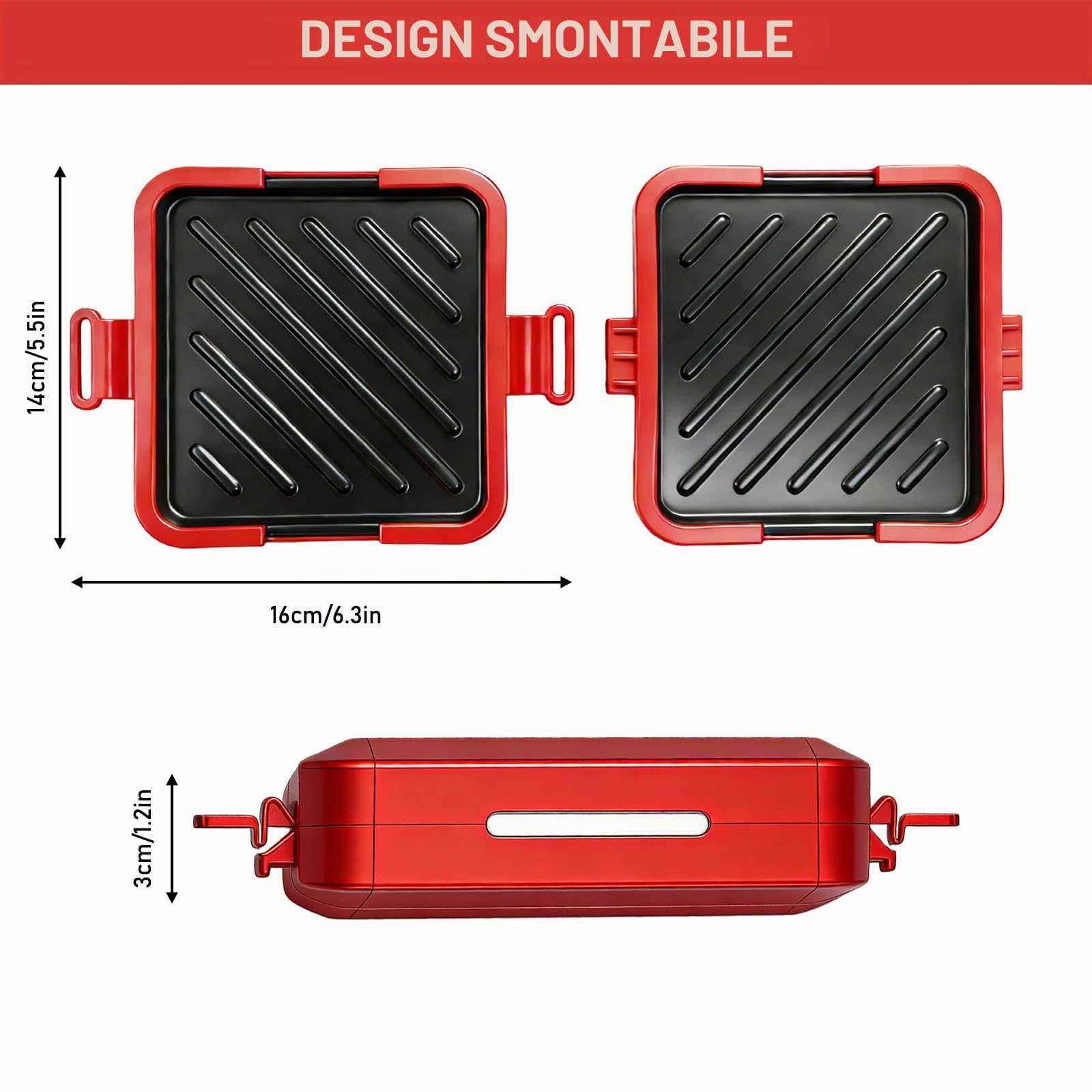 Leikurvo Sandwich Maker e Waffle, Tostapane per Forno a Microonde, Antiaderente, Pannelli Sandwich Senza Fili, Rosso