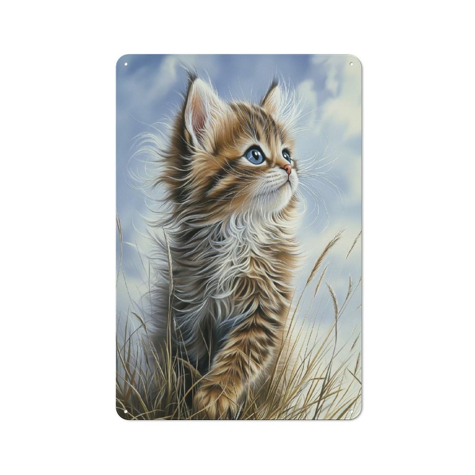 Junmoney Style-15 Maine Coon Kitten In Grass Retro Metal Wall Decor 30X20cm, Decorative Tin Sign For Kitchen, Hallway, Bar Or Small Cafe