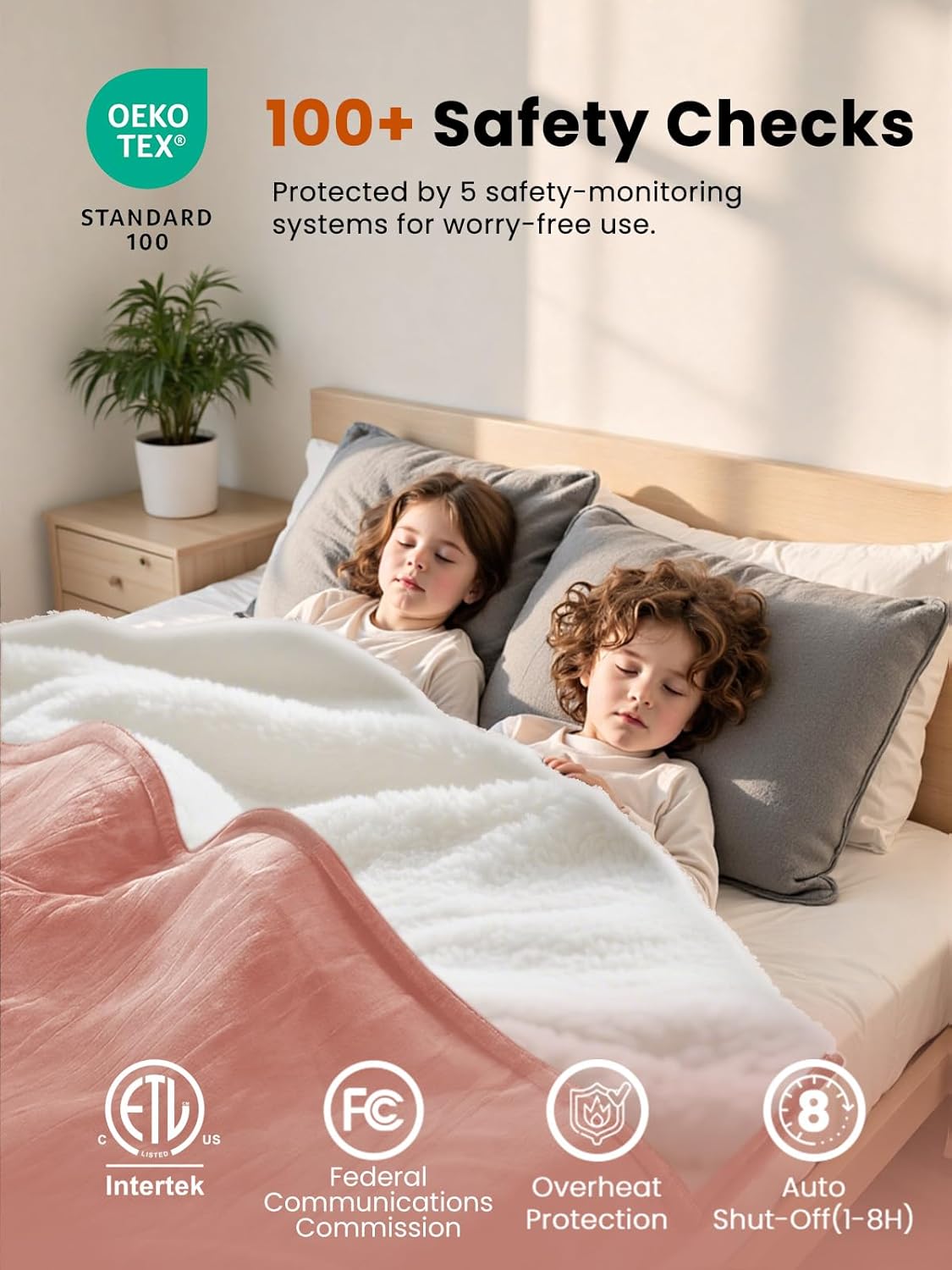 Electric Heated Blanket Full Size, Ultra‑Cozy Premium Flannel & Sherpa, Even Heat Distribution & Stable Temp, 1–10H Auto‑Off, 8 Temps (86–125.6°F), Overheat Protection, Ideal Gifts for Grandma - Image 3