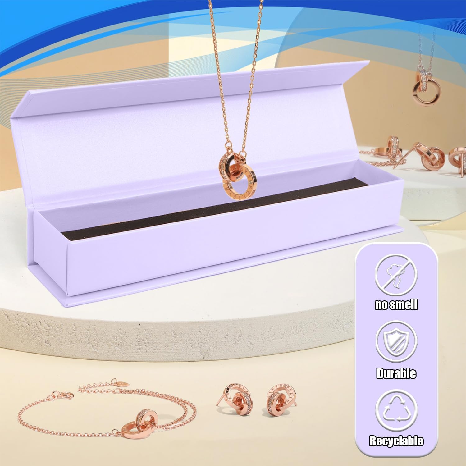 Jewelry Gift Box, 12 Pack Velvet Lined Style Box for Necklace & Bracelet Organizer Elegant Jewelry Storage Box for Gift Giving Flip-Up Design Ring & Necklace Packaging, 8.3x1.8x1.4 Inches (Purple)