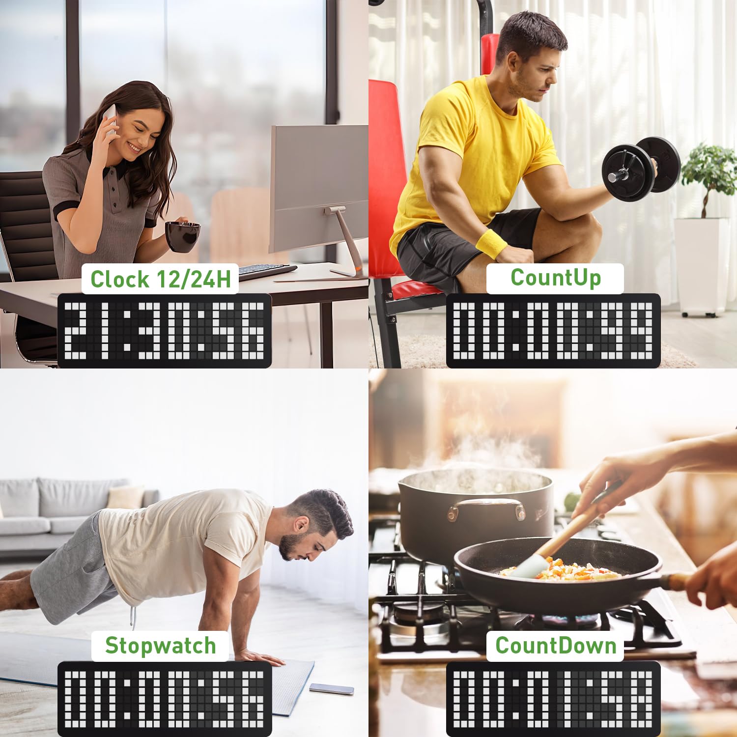 Temporizador de Gimnasio, 13.2" Grande Reloj de Pared Digital, LED Gym Timer con Countdown & Up Cronometro, Brillo Ajustable,Sportivo Timer con Control Remoto para Casa Fitness Oficina Cocina