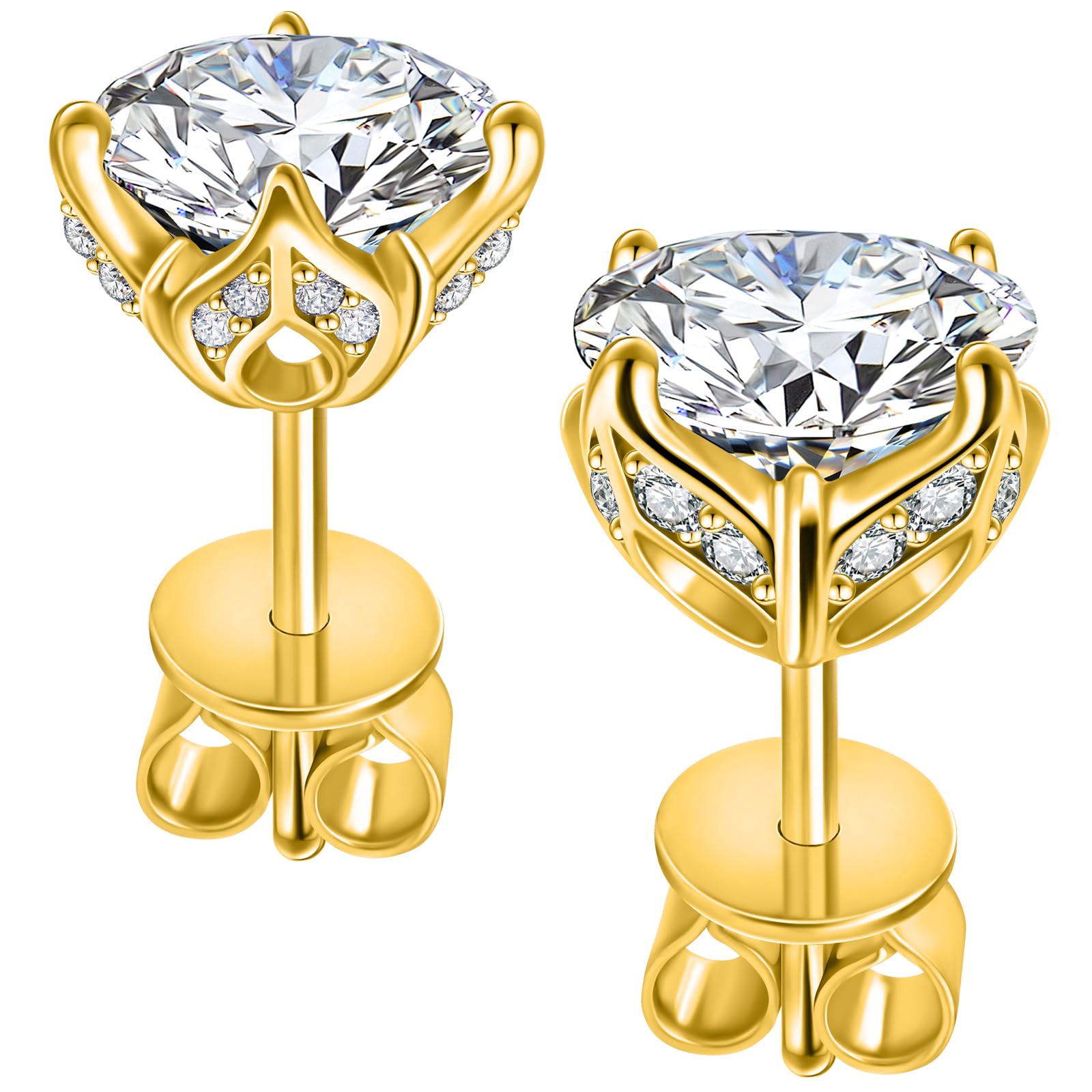 Moissanite Earrings Studs Sterling Silver Stud Earrings for Women 2 Carat S925 Earrings Hypoallergenic Gold Earring for Women Studs
