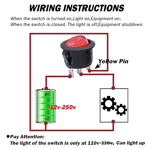 Miniatura 2 de mxuteuk Interruptor basculante redondo iluminado AC110120V con luz AC110120V interruptor de alimentación de palanca de barco iluminado luz roja SPST