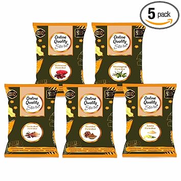 Online Quality Store Amla, Reetha, Shikakai, Bhringraj and Hibiscus Powder for Hair |hair pack powder combo |hair care products |Aritha|Ritha|Soapnuts |Indian Gooseberry|gudhal |gudhal fool powder |organic Bhringraj(Pack of 5 ,Total 1900g Pack)
