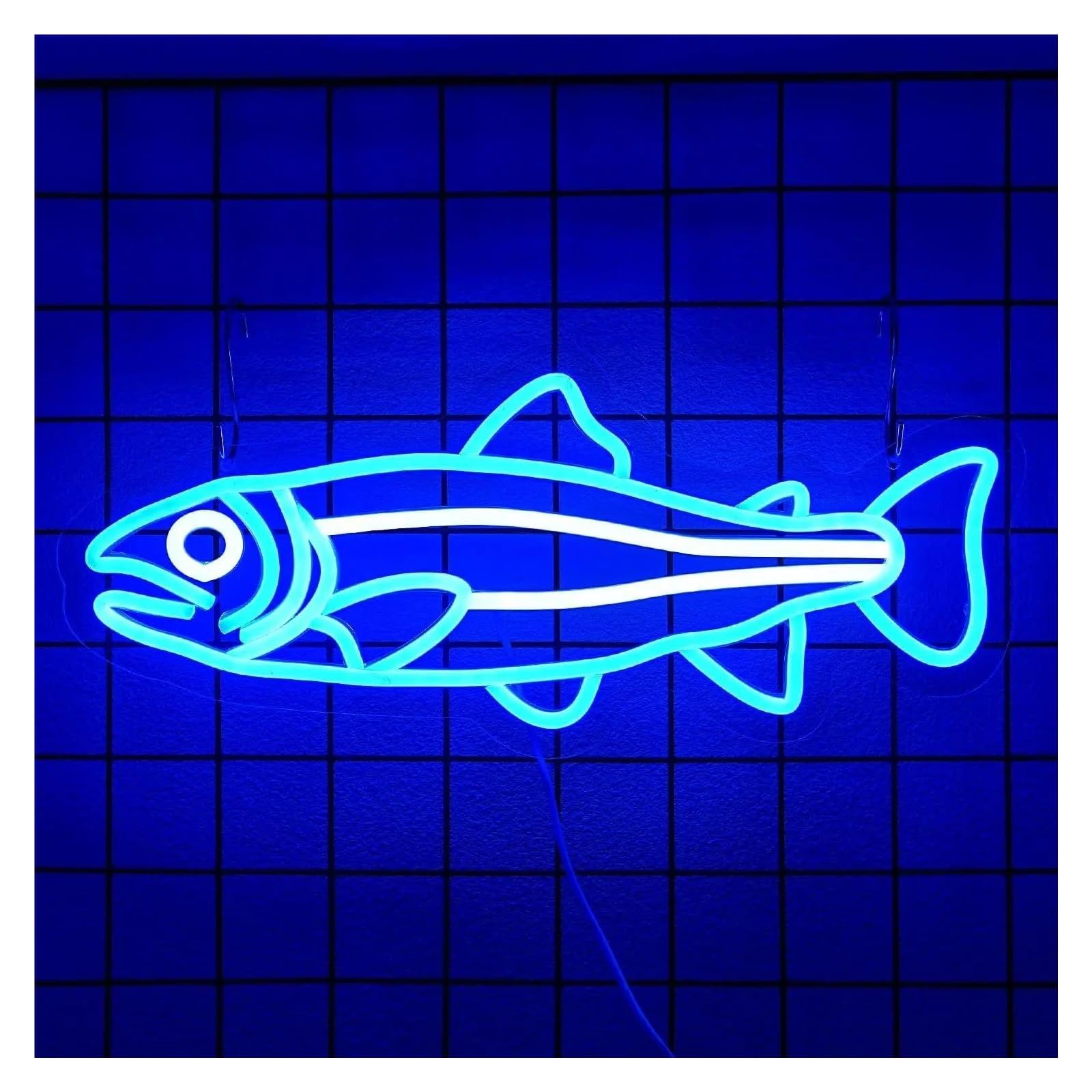 LEMST Sign Lamp Fish Neon Sign Dimmable Light for Kitchen Restaurant Bedroom Club Hotel Office Birthday Decor Art Night Lamp 42cmx18cm
