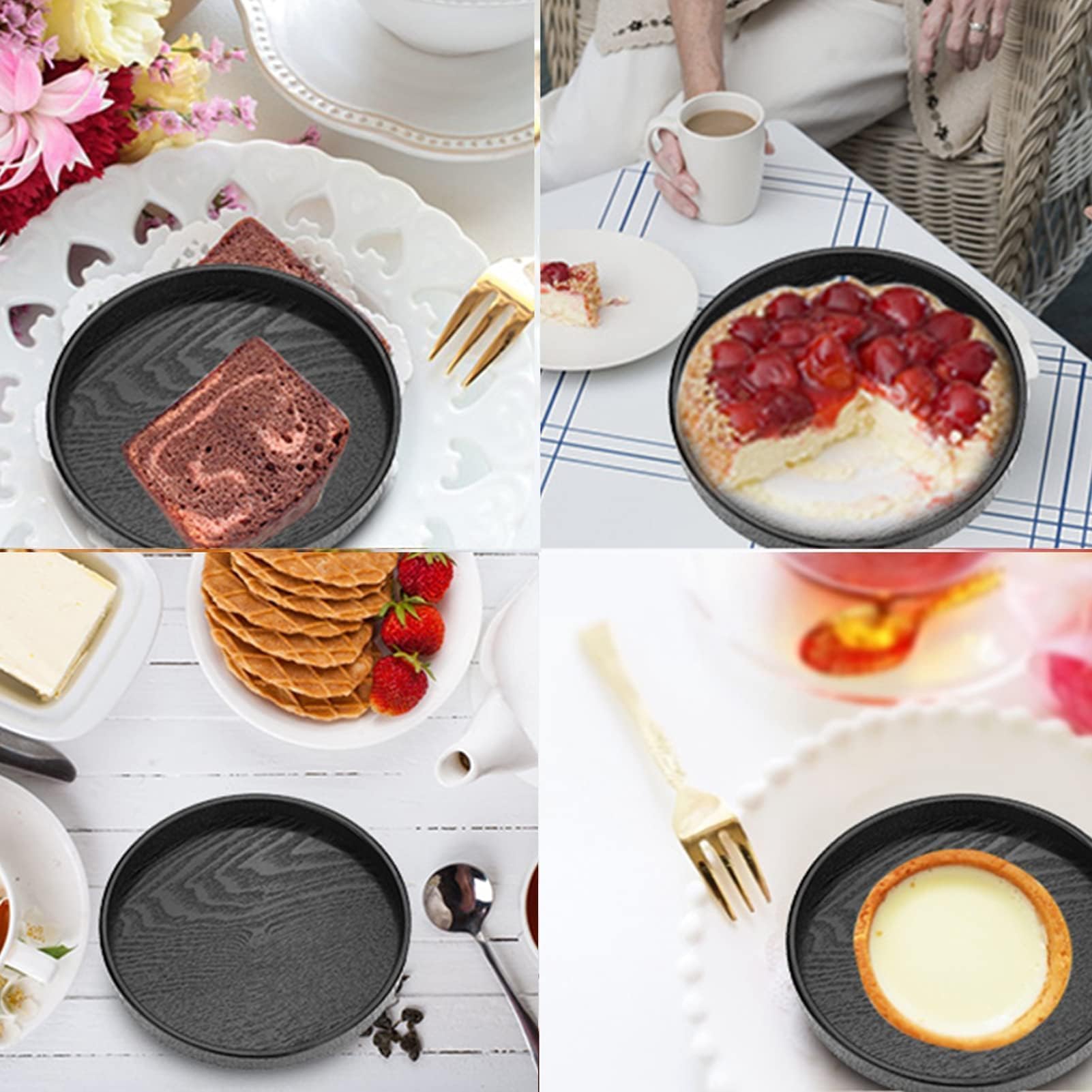 Bandeja redonda de madera para servir, bandeja de té negro, bandeja de servicio para restaurante, 27 cm, esencial para cocina y oficina, plato elegante y de servicio para uso doméstico y cafetería
