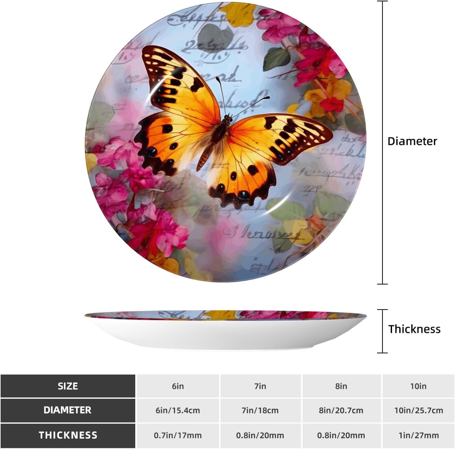 Bone China Decorative Plate with Display Butterfly Ceramic Plates Crafts Art Decor Dessert Plate Ceramic Ornament Porcelain Plates for Living Room Kitchen Table Home Decor