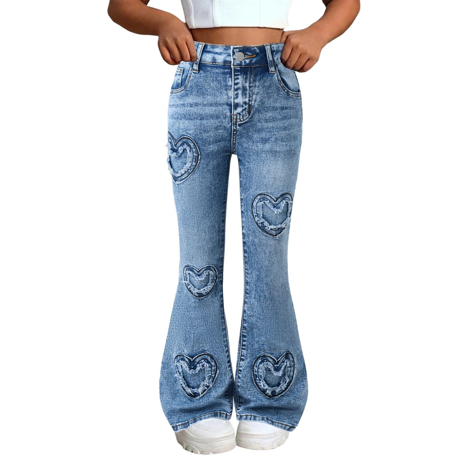 Jeans svasati per ragazze, comodi, elastici, con fondo a campana, pantaloni in denim, per bambini, alla moda, per la scuola, per bambini