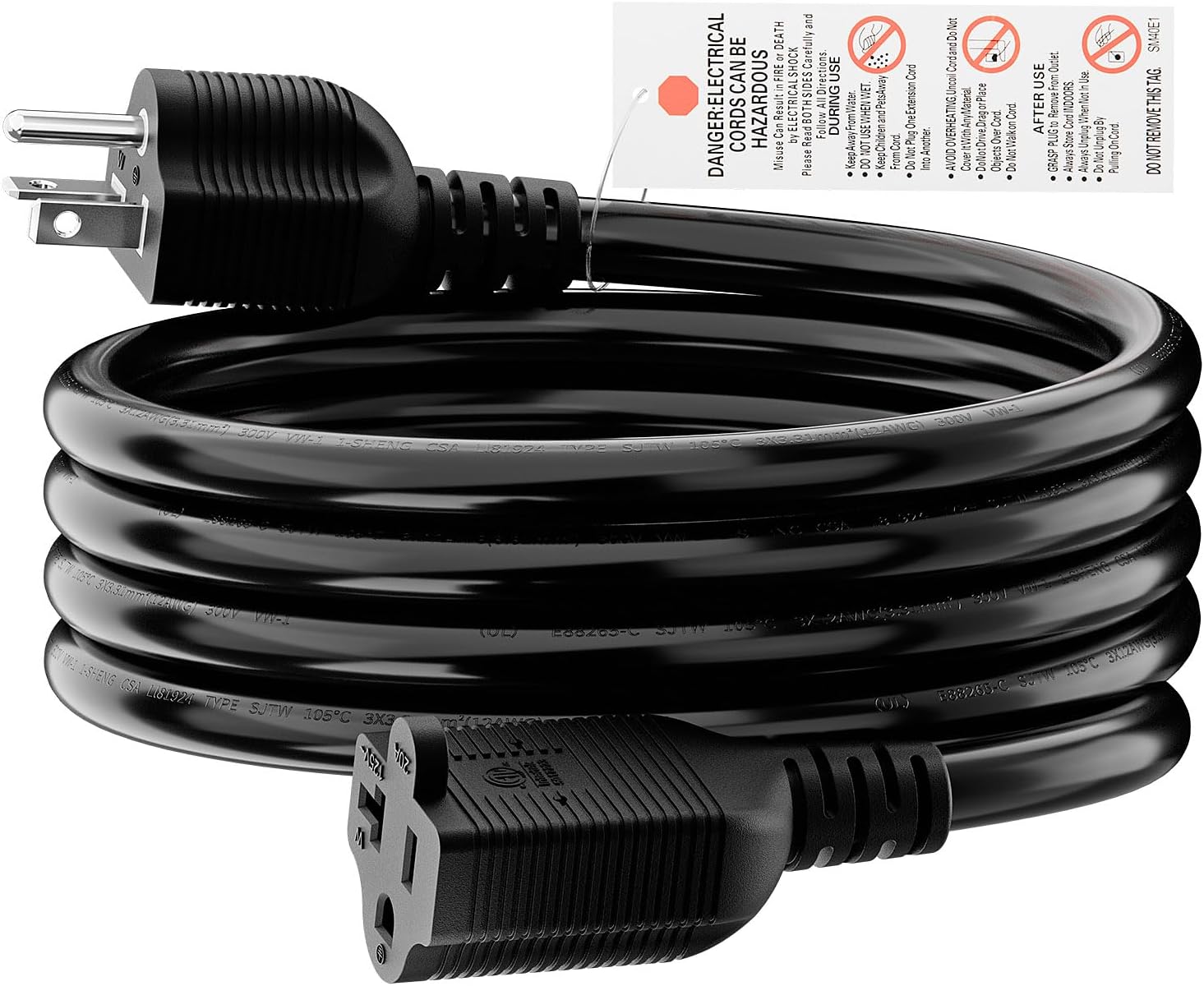 6-Feet (1.8Meter) Nema 5-20P Extension Cord, 12AWG Nema 5-20P to 5-20R Extension Power Cable,20Amp T Blade Male to Female Cable, 5-20 to 5-15/20R Comb Adapter Cords