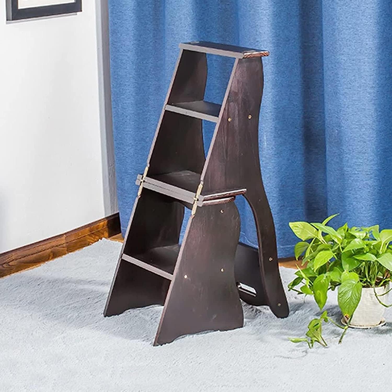 Folding Stool Chair with Backrest and Shelf for Adults Multifunctional 3 Steps Ladder Seat Maximum Load 150kg