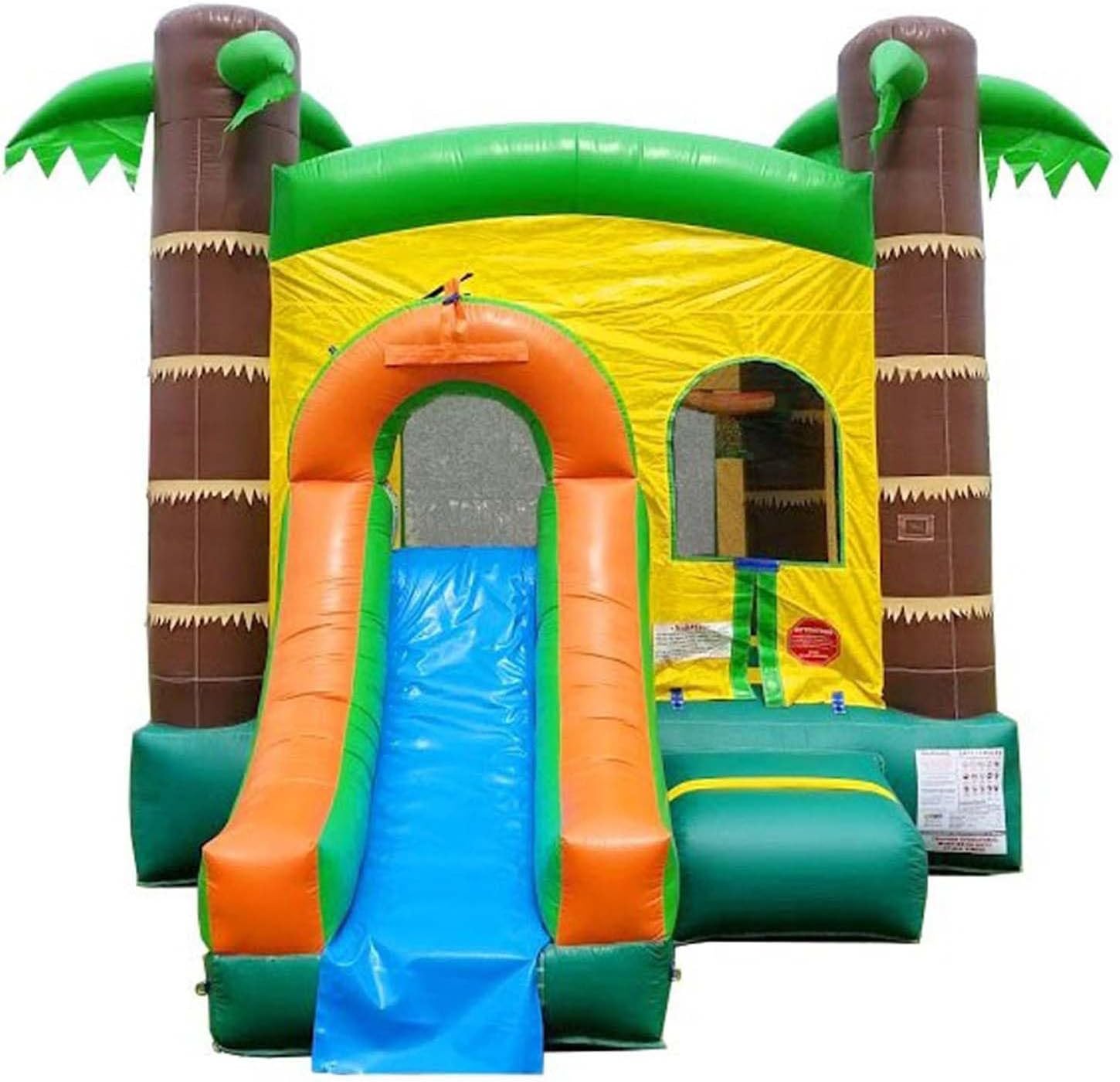 Crossover Inflatable Bounce House with Slide (Without Blower) 18 x 12 x 14.5 Foot Building Block Bounce House Combo Waterslide with Basketball Hoop, Water Misting System, Stakes and Storage Bag