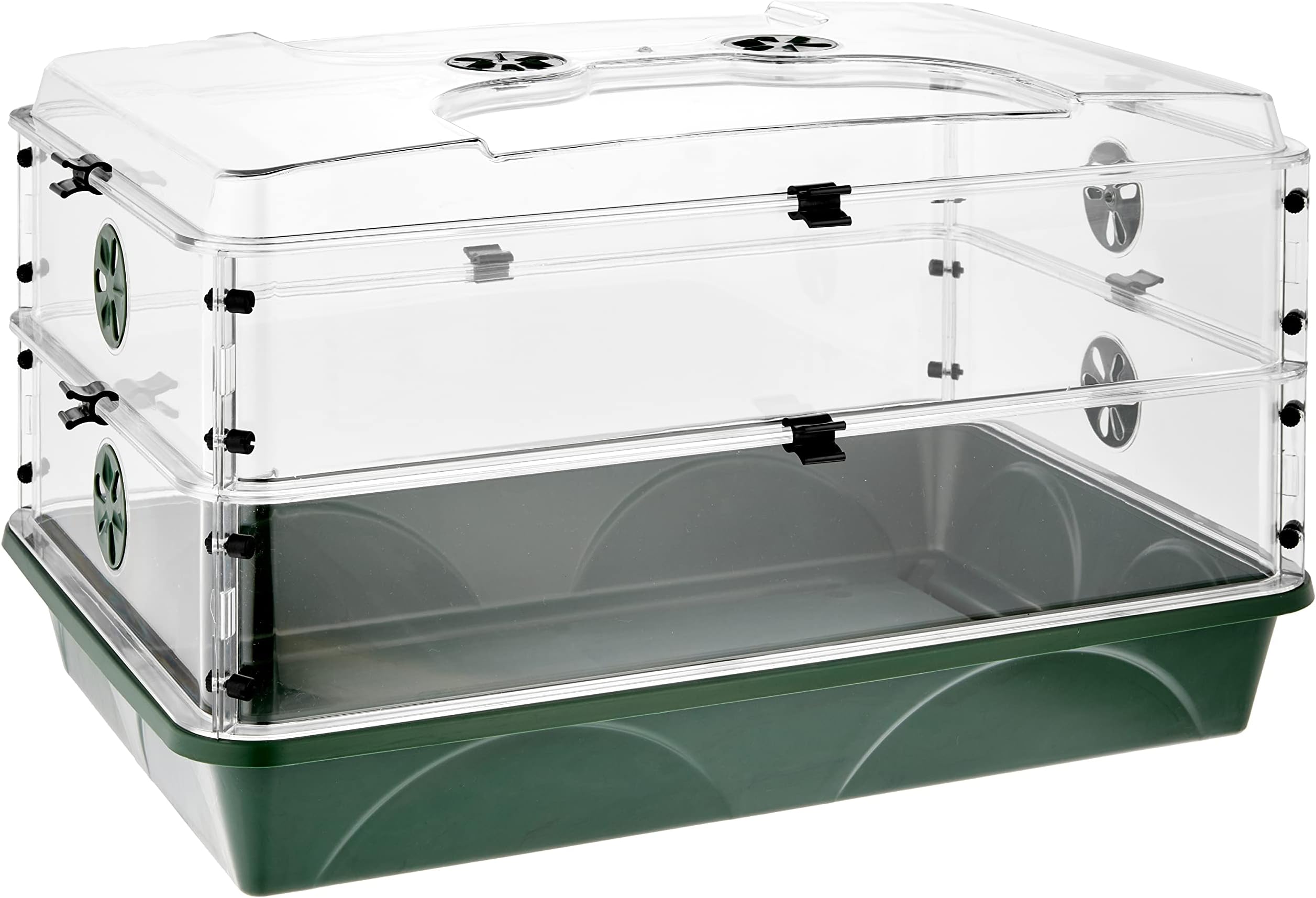 EarlyGrow Domed Propagator, Polypropylene (PP), Green, 2 Side Extenders and Locking Clip Set