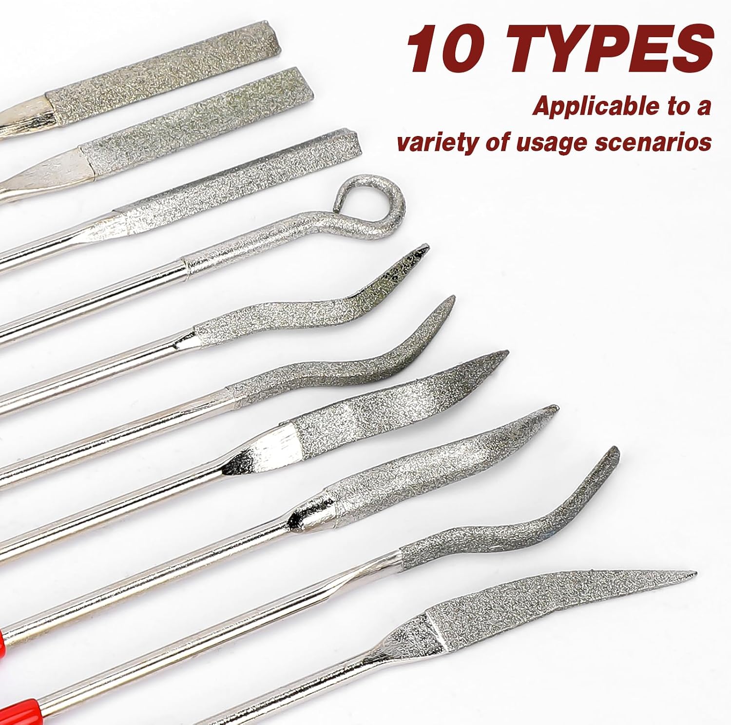 KALIONE 10Pcs Small File Set Diamond Needle File Set, Curved Files Tool, Mini Metal File Diamond File, Miniature and Model Files, File Jewelry Stone Carving Tools(140mm/5.5inch)